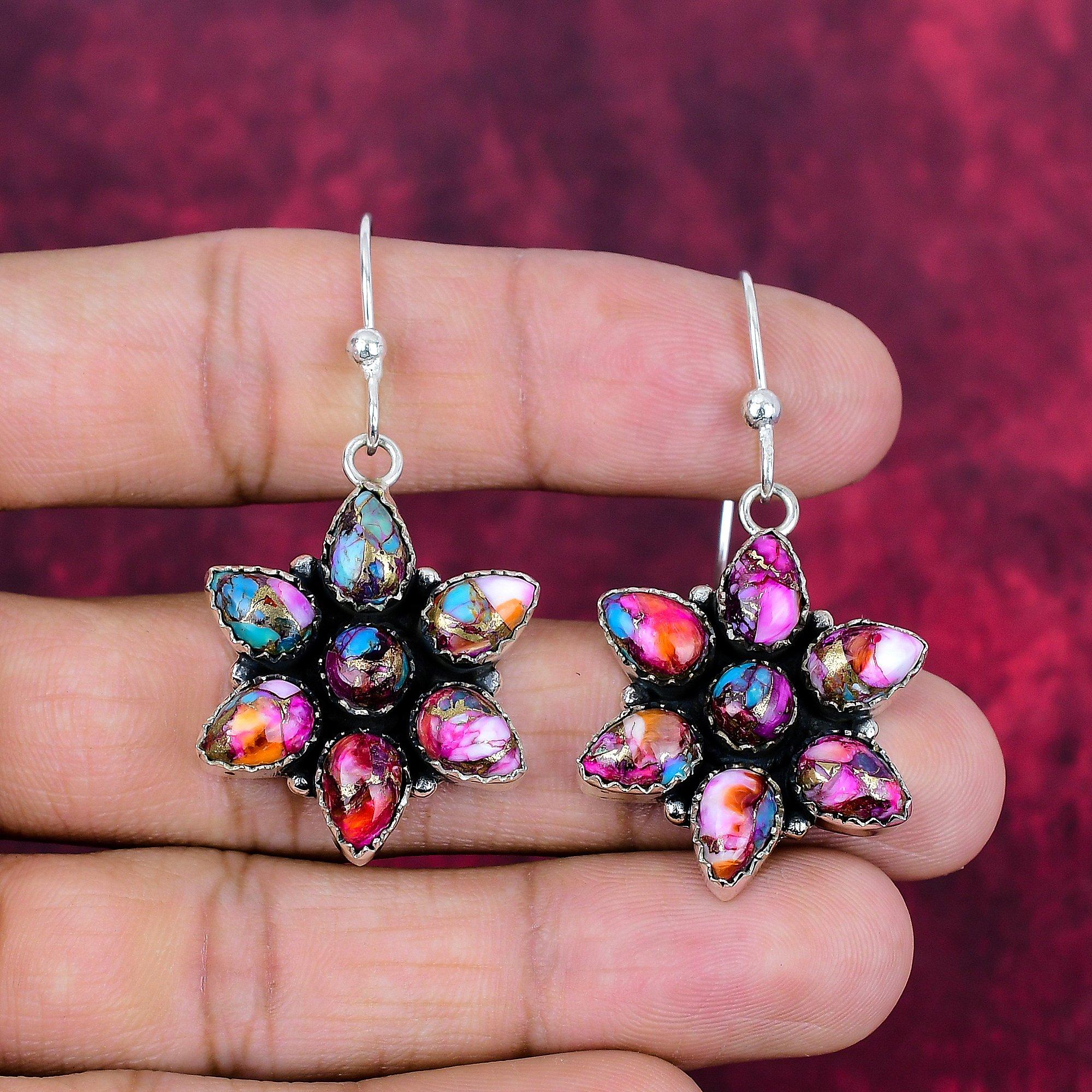 Pink Spiny Oyster Turquoise Earrings Gemstone Jewelry, 925 Solid Sterling Silver Earrings, Handmade Jewelry Birthstone Earrings, Gift For Him