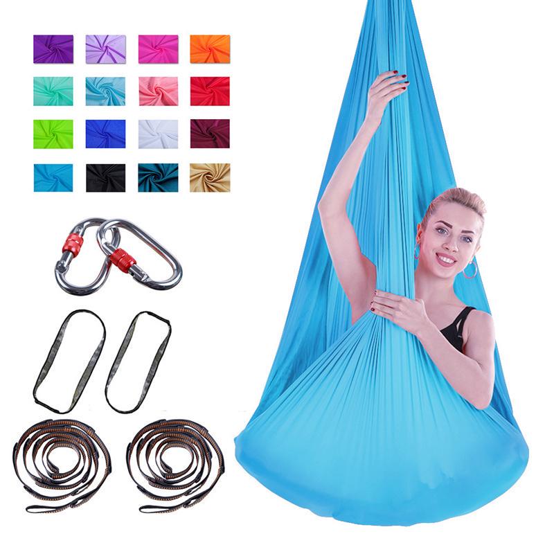 4x2.8m Elastic Aerial Yoga Hammock Aerial Silk Yoga Swing Antigravity Yoga Belt Home Body Shaping Fitness Equipment Flexibility Core Strength Yoga Bed