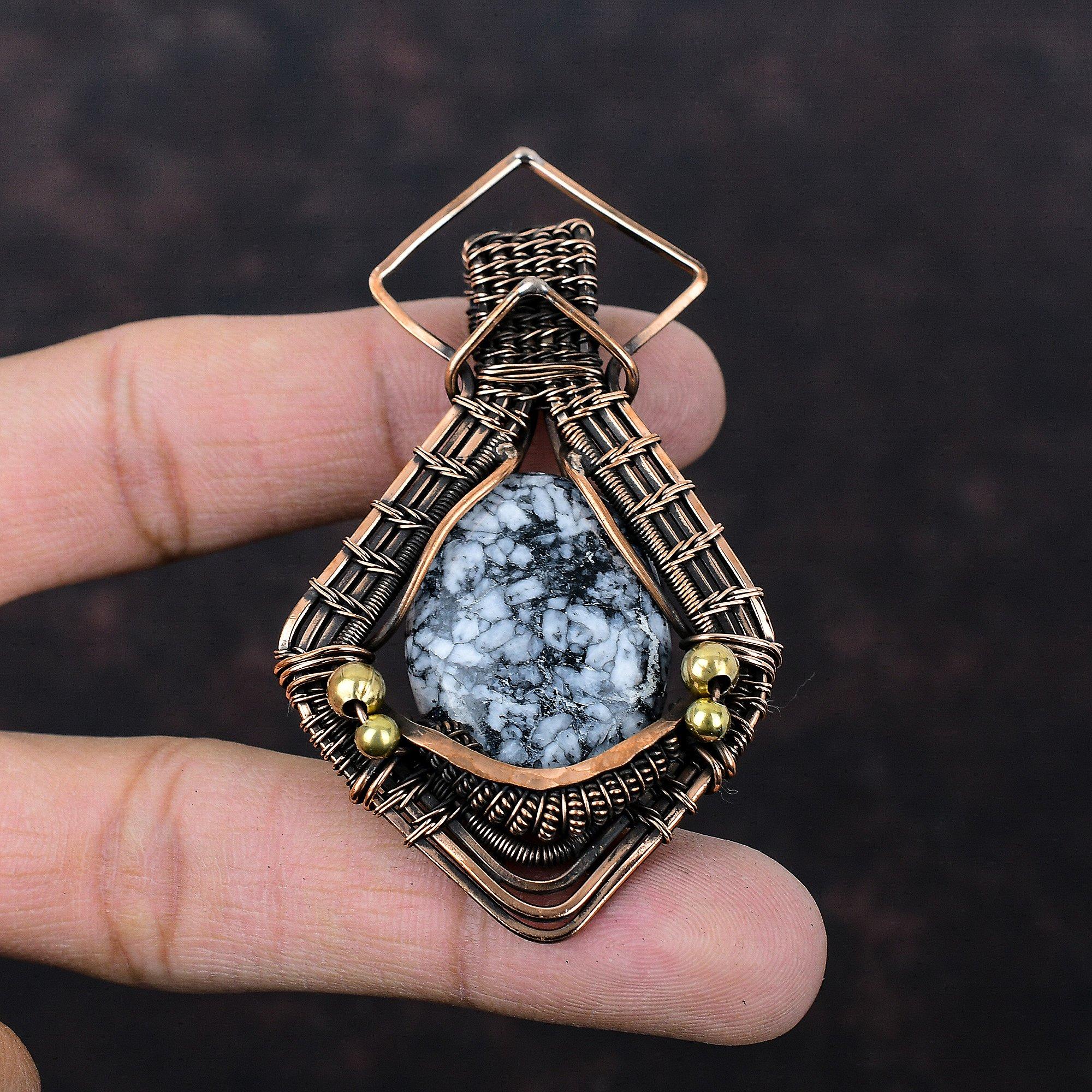 Pinolith Jasper Pendant Copper Wire Wrapped Pendant Original Gemstone Jewelry Handmade Brand New Pendant Amazing Copper Jewelry Gift For Her