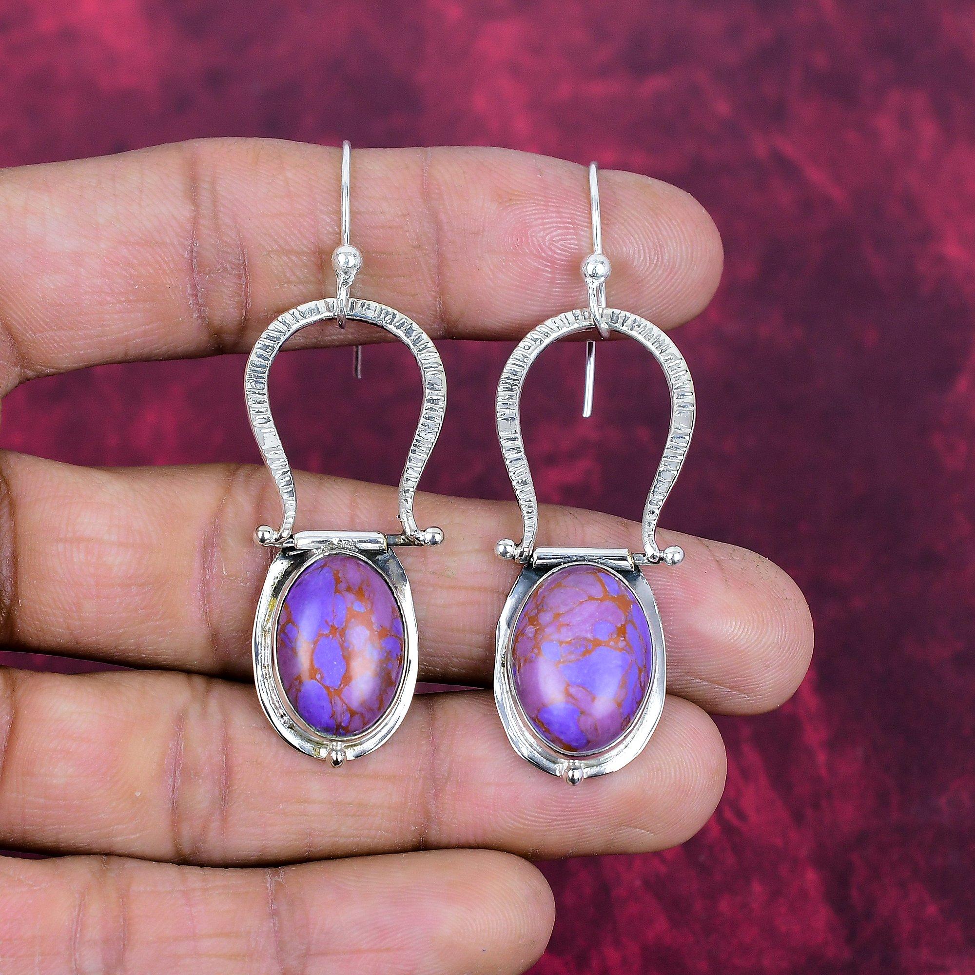 Purple Copper Turquoise Jewelry, 925 Solid Sterling Silver Earrings Jewelry, Handmade Earrings Gemstone Jewelry For Women
