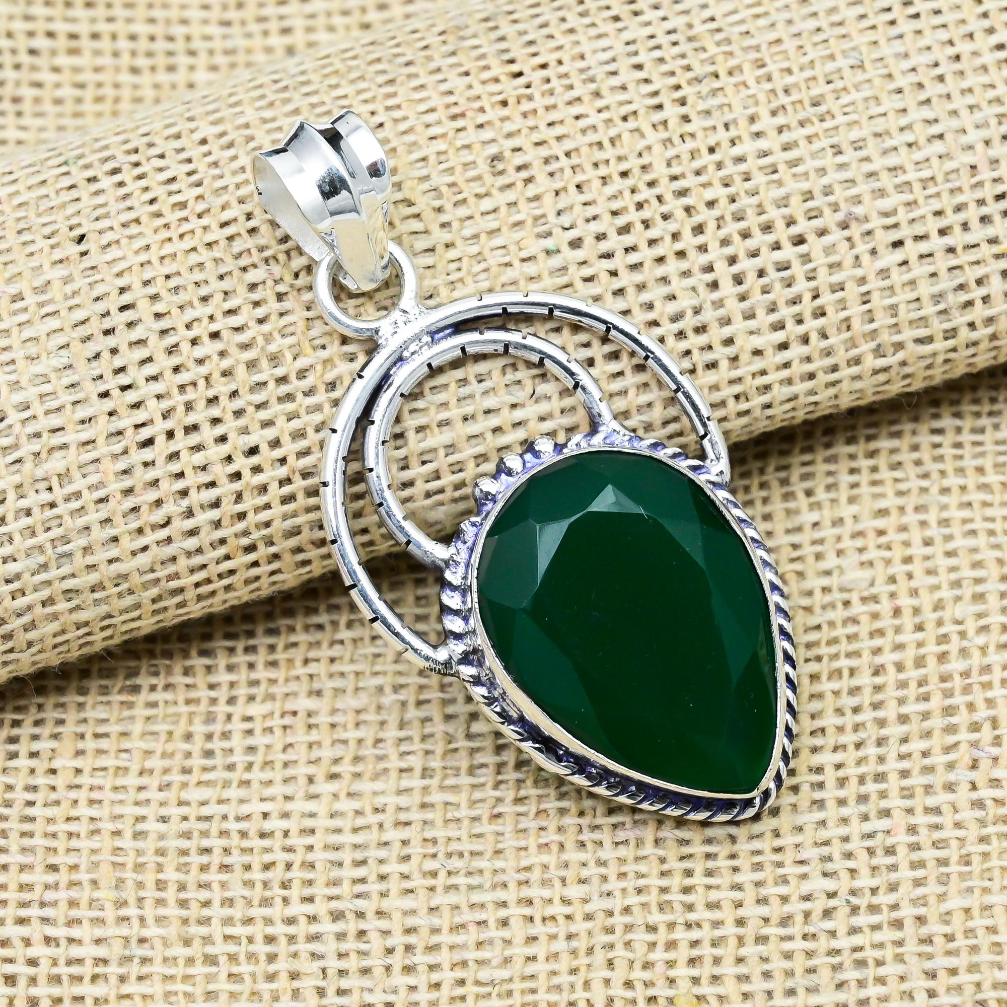 Green Onyx Gemstone Handmade 925 Sterling Silver Jewelry Pendant Gift For Women