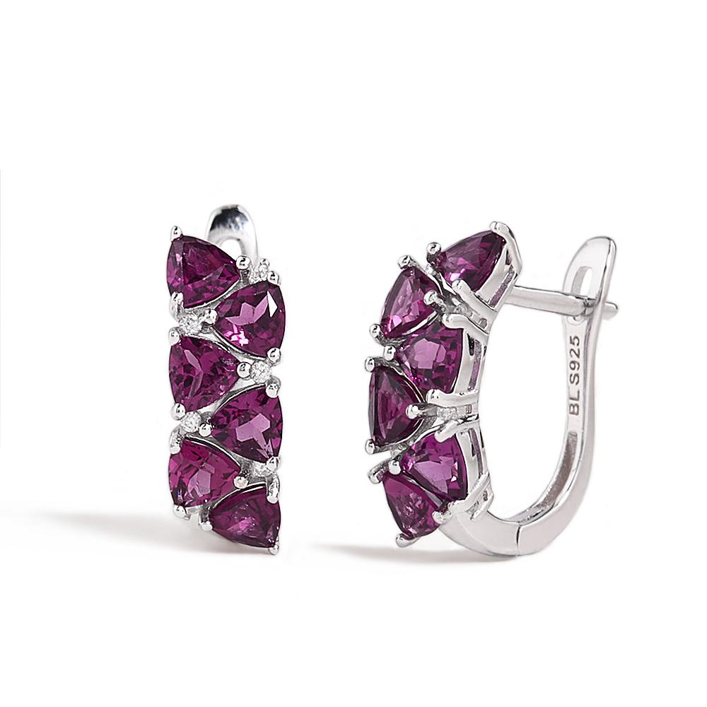 Simple Design 925 Sterling Silver Earrings Natural Triangle 4.0mm Rhodolite Garnet Fine Jewelry for Women's Daily and Party Wear