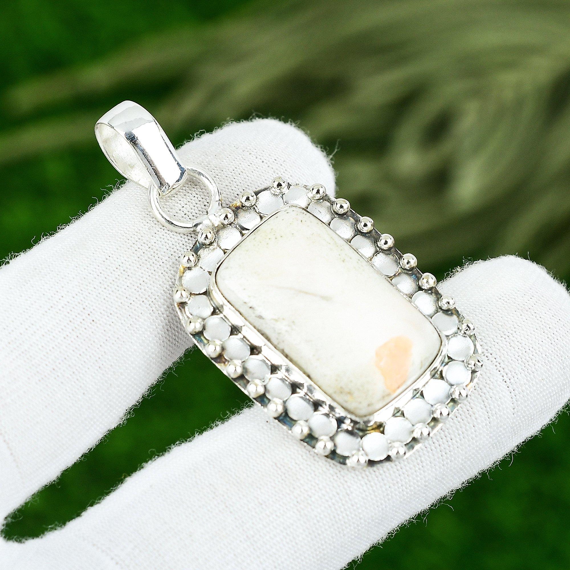 Rectangle Scolecite Stone Sister Handmade Engagement Artisan Pendant 925 Silver