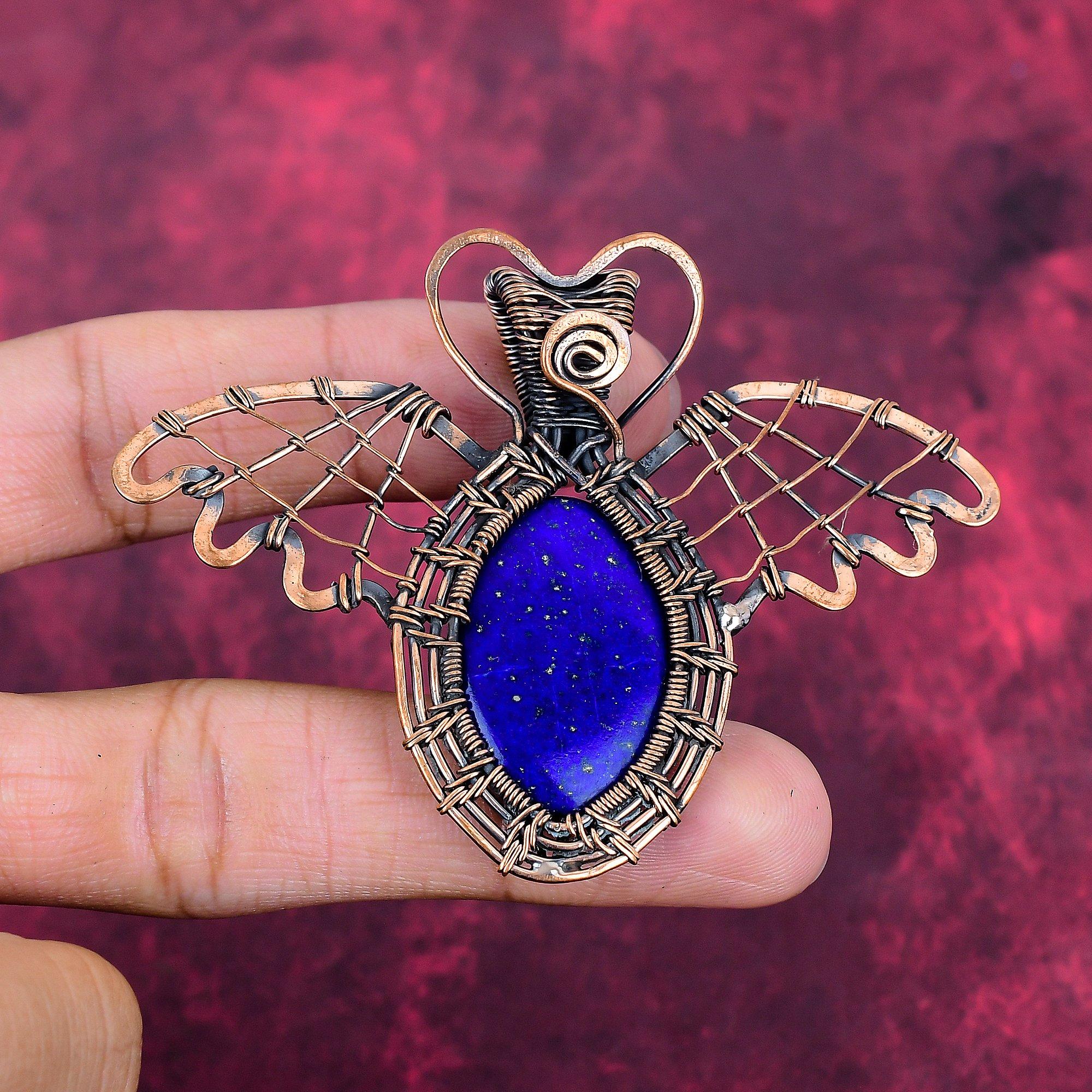 Lapis Lazuli Edelstein Anhänger Kupferdraht Gewickelter Schmuck Schmetterling Anhänger