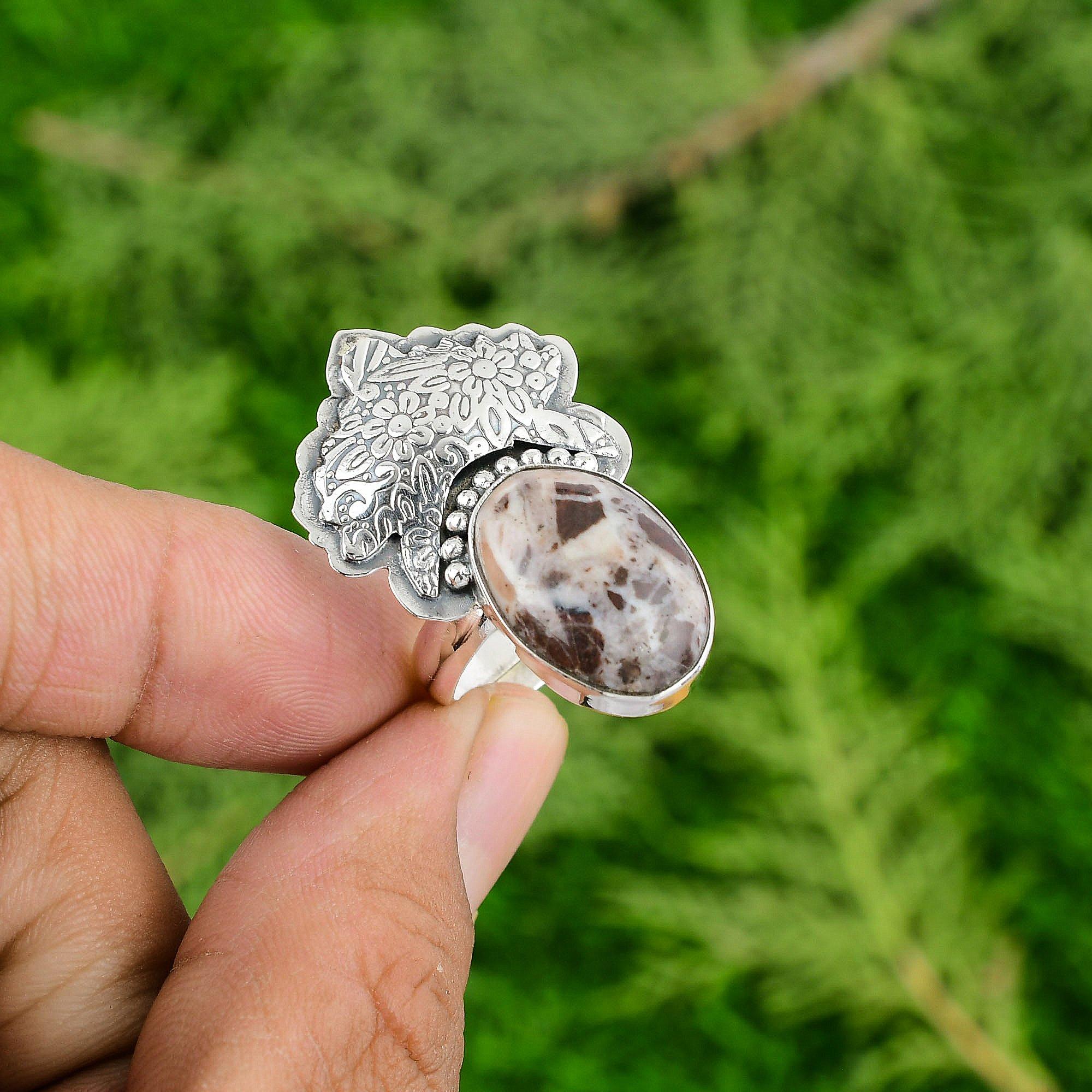Easter Deal 925 Sterling Silver Coconut Jasper Gemstone Bezel Wife Ring Jewelry
