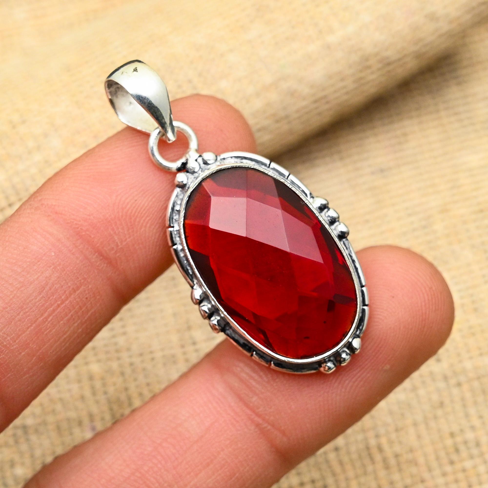 Red Garnet Gemstone Handmade 925 Sterling Silver Jewelry Pendant For Women