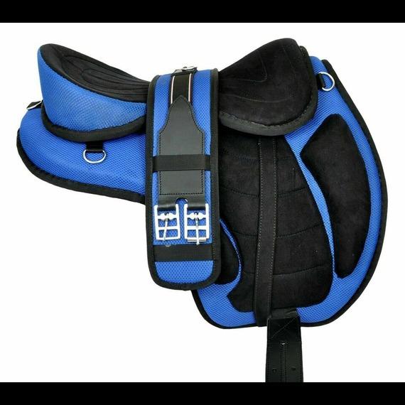 Blue Treeless Freemax Synthetic Horse Tack-sadel + omkrets, alle størrelser for hest.