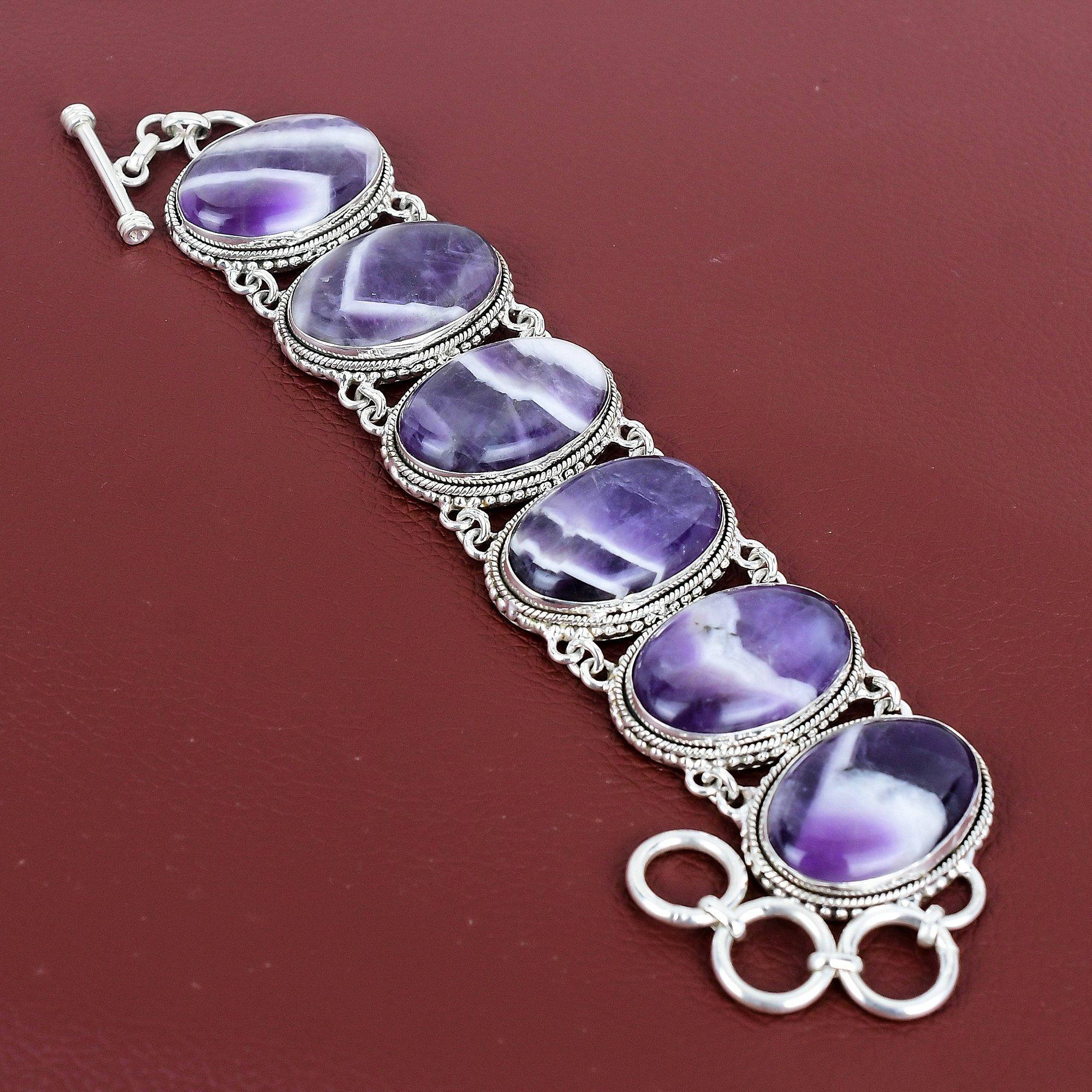 Chevron Amethyst Bracelet Handmade Jewelry Gemstone Vintage Bracelet 925 Sterling Silver Bracelet Adjustable Chain Bracelet Gifts For Mother