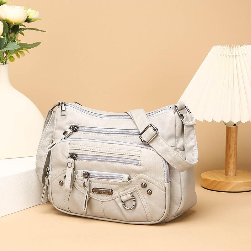 Mykt skinn for kvinner med flere rom Sømmer med flere lommer Enkel skulderveske