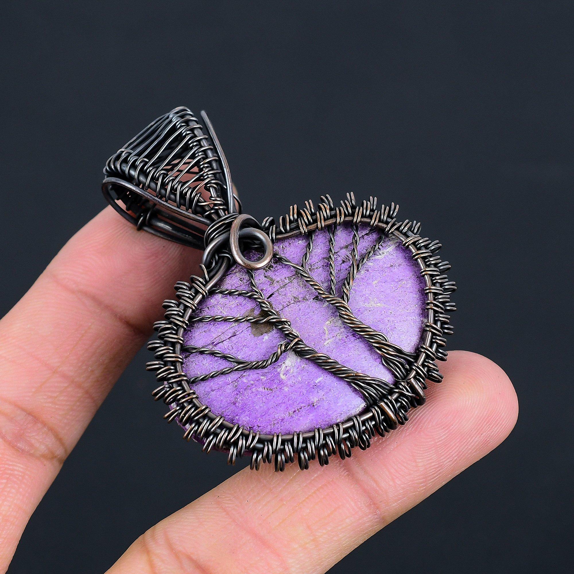 Tree Of Life Purpurite Gemstone Handmade Copper Wire Wrap Beauteous Pendant For Women