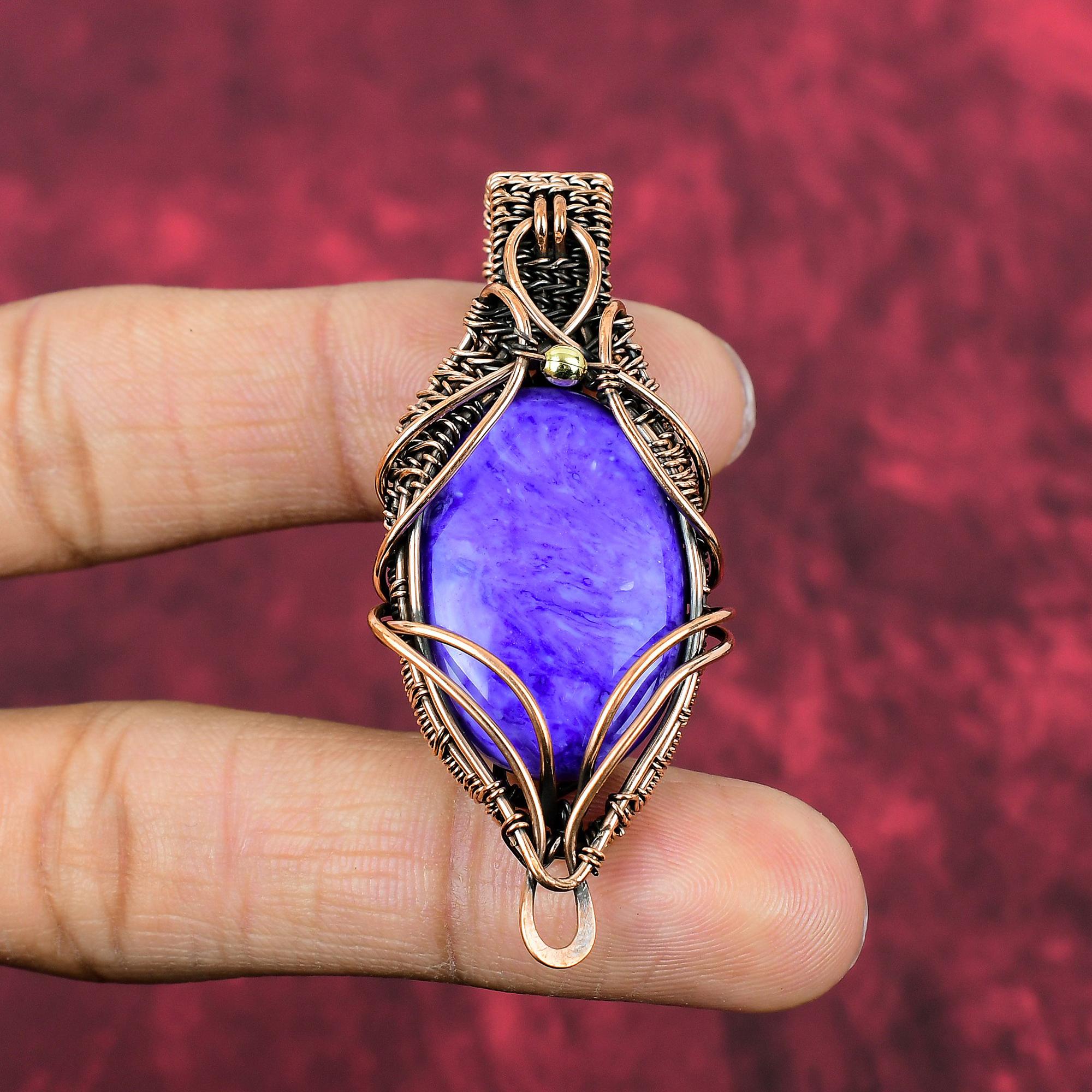 Charoite Pendant Copper Wire Wrapped Pendant Natural Gemstone Pendant Charoite Jewelry Handmade Pendant Copper Wire Jewelry Anniversary Gift