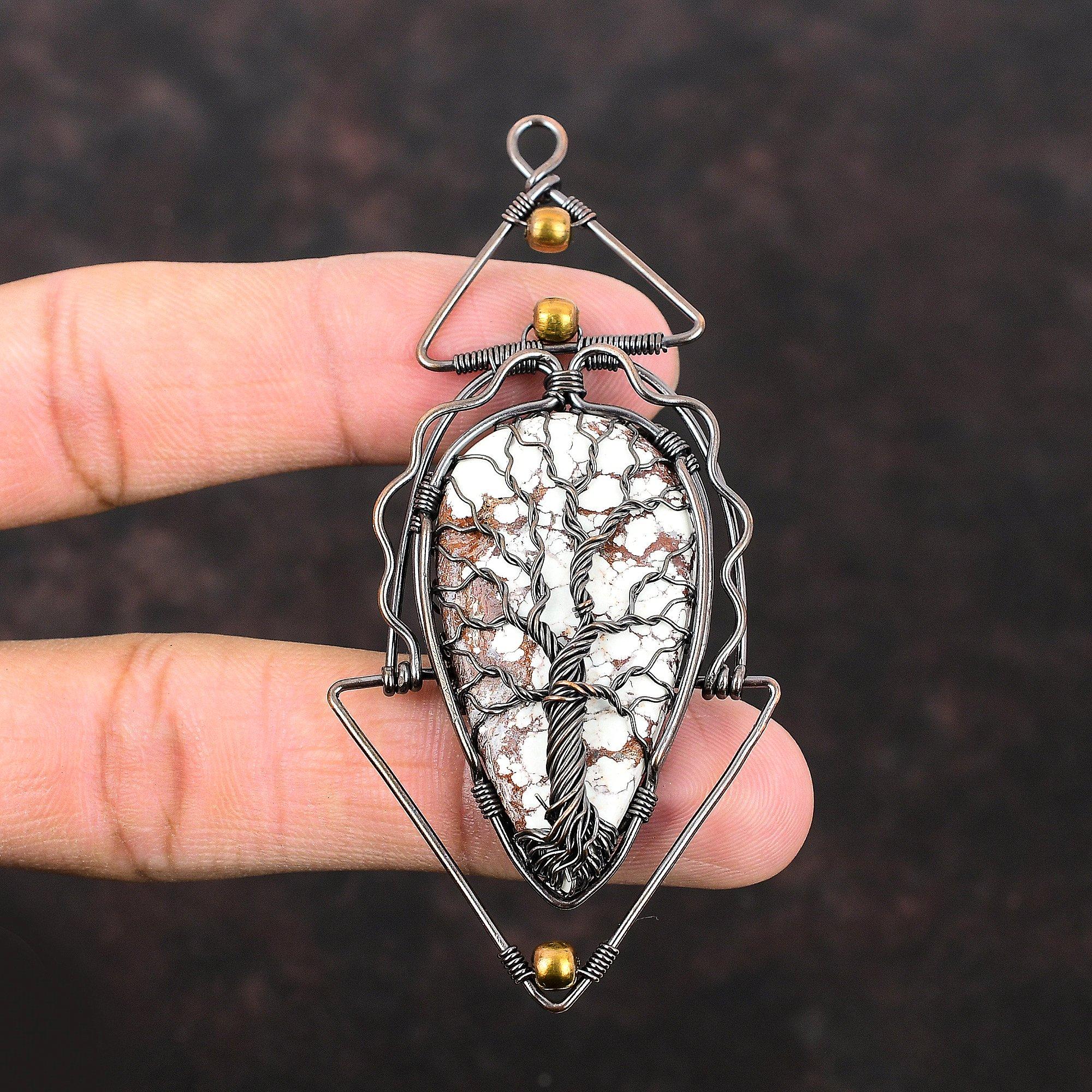 Tree Of Life Wild Horse Magnesite Pendant Copper Wire Wrapped Pendant Handmade Gemstone Jewelry Gift For Mother Tree Of Life Copper Jewelry