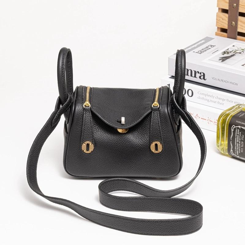 New Mini Lindy Bag 19cm (NO LOGO) Genuine Leather Boston Bag Real Cowhide Fashion Versatile Women Single Shoulder Crossbody Handbag