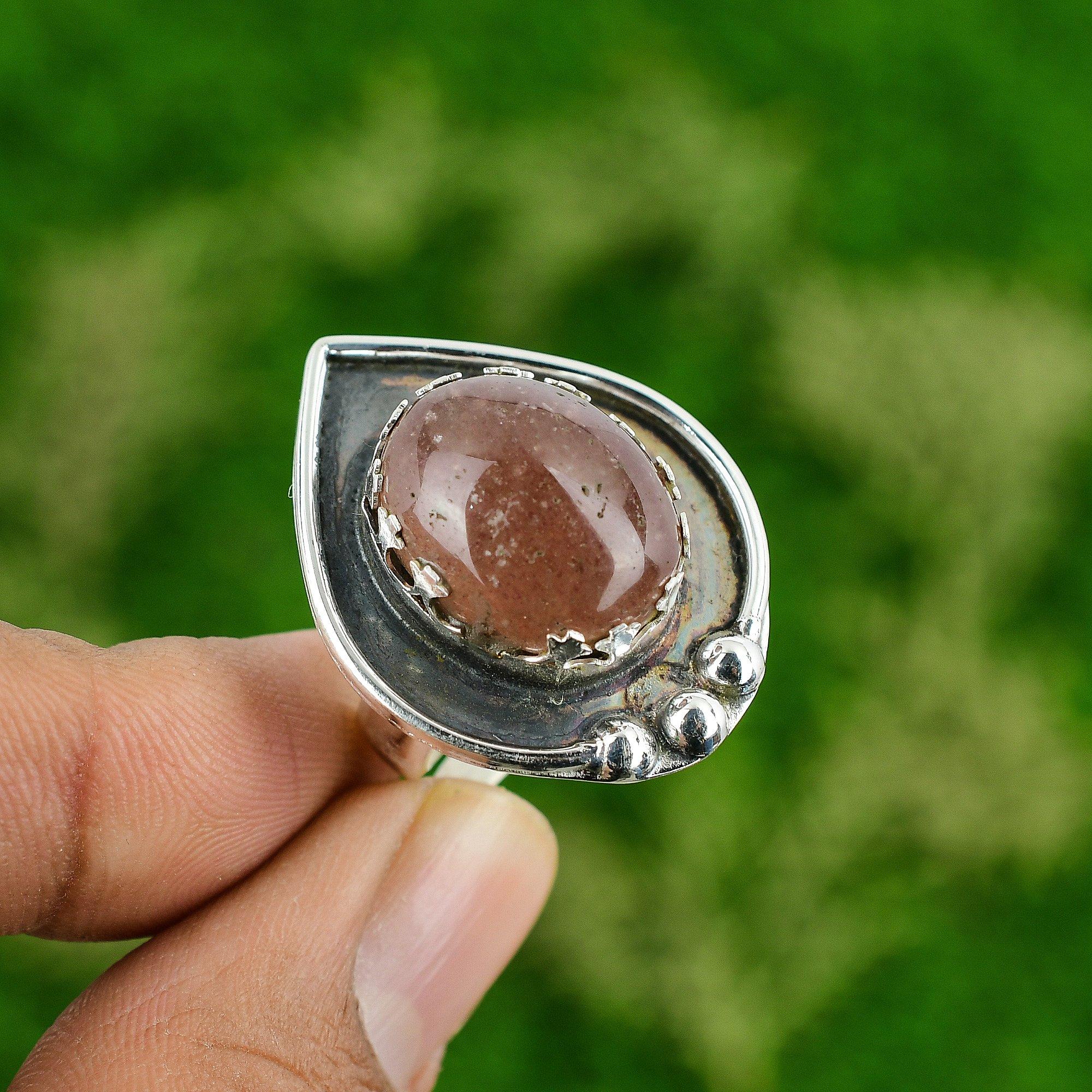 Gift For Her 925 Silver Natural Strawberry Quartz Promise Adjustable Ring
