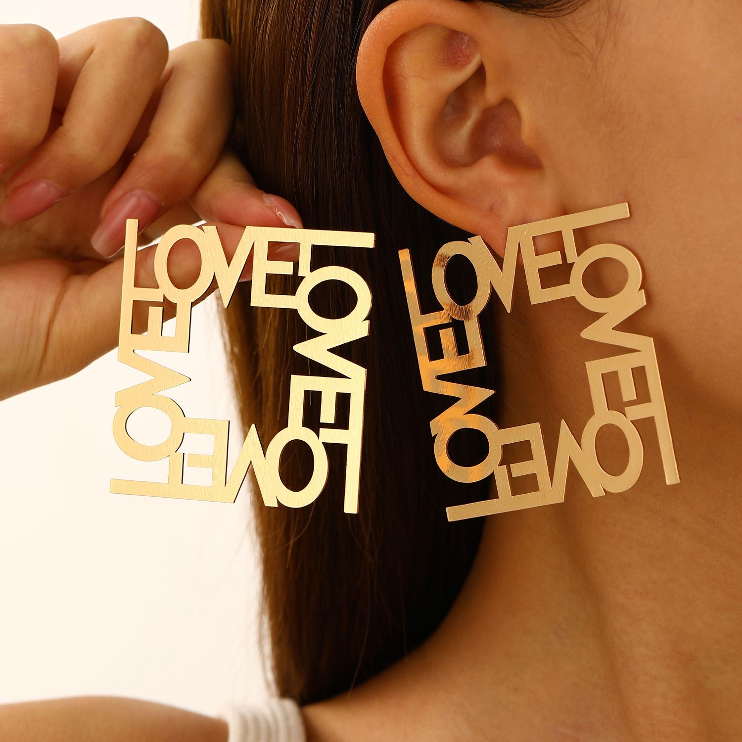 Fashion Exaggeration Advanced Simplicity LOVE Letter Geometric Earrings For Women
