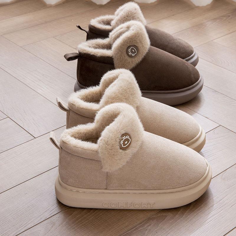Baumwollpantoffeln mit dicker Sohle für Damen im Winter, mit Plüsch für Büro und Zuhause, rutschfest, warme Taschen und Baumwollschuhe zum Ausgehen