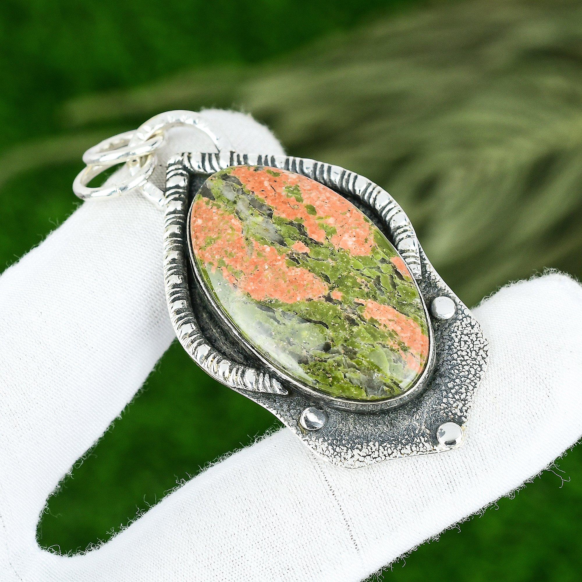 Natural Unakite Gemstone Pendant 925 Sterling Silver Indian Jewelry For Girls