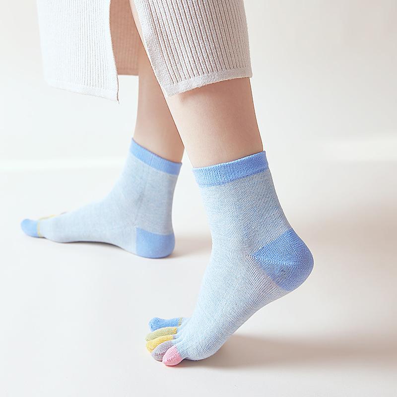 5 Pairs Women Multicolor Five Finger Socks Spring and Autumn Pure Cotton Funny Soft  Female Middle Tube Breathable Split Toe Sock