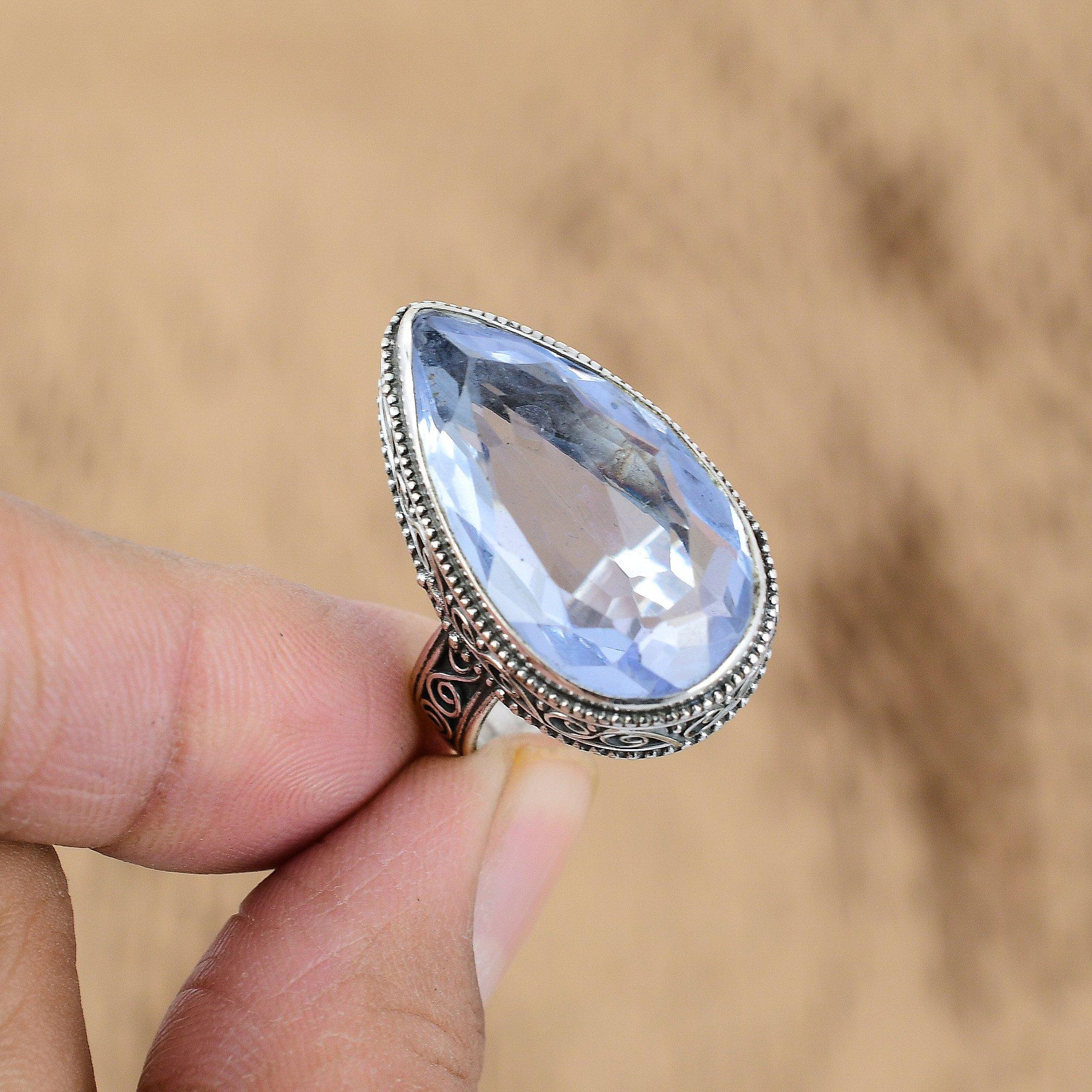Gift For Her Natural Tanzanite Quartz Promise Vintage Ring Size 9 925 Silver