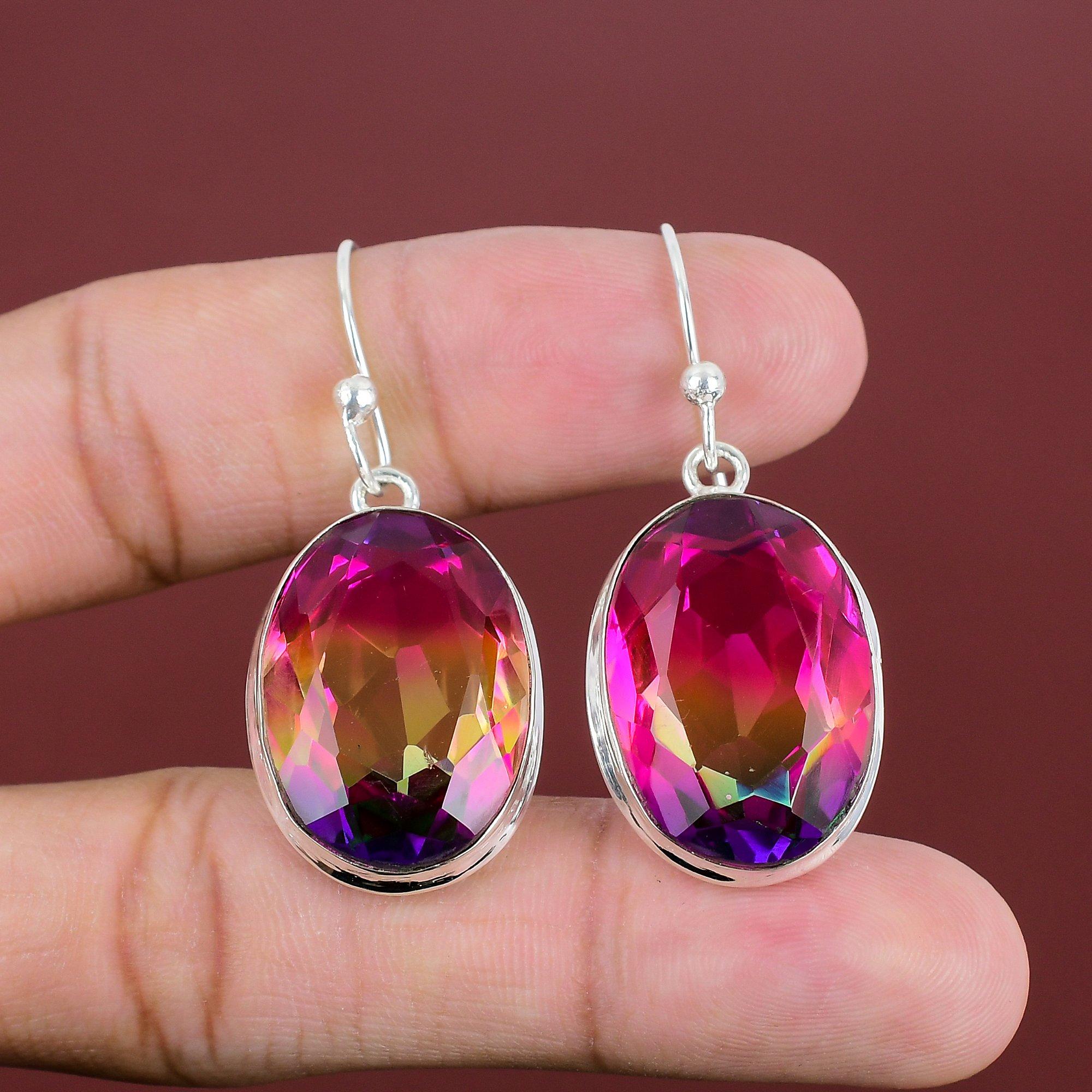 Faceted Multi Tourmaline Earring Handmade Jewelry Original Gemstone Earring 925 Sterling Silver Earrings Antique Drop Earring Gifts For Wife