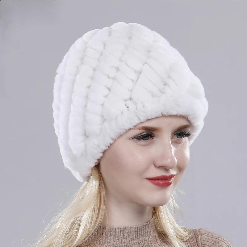 Hot Sale Lady 100% Natural Real Rex Rabbit Fur Hats Women  Outdoor Rex Rabbit Fur Hat
