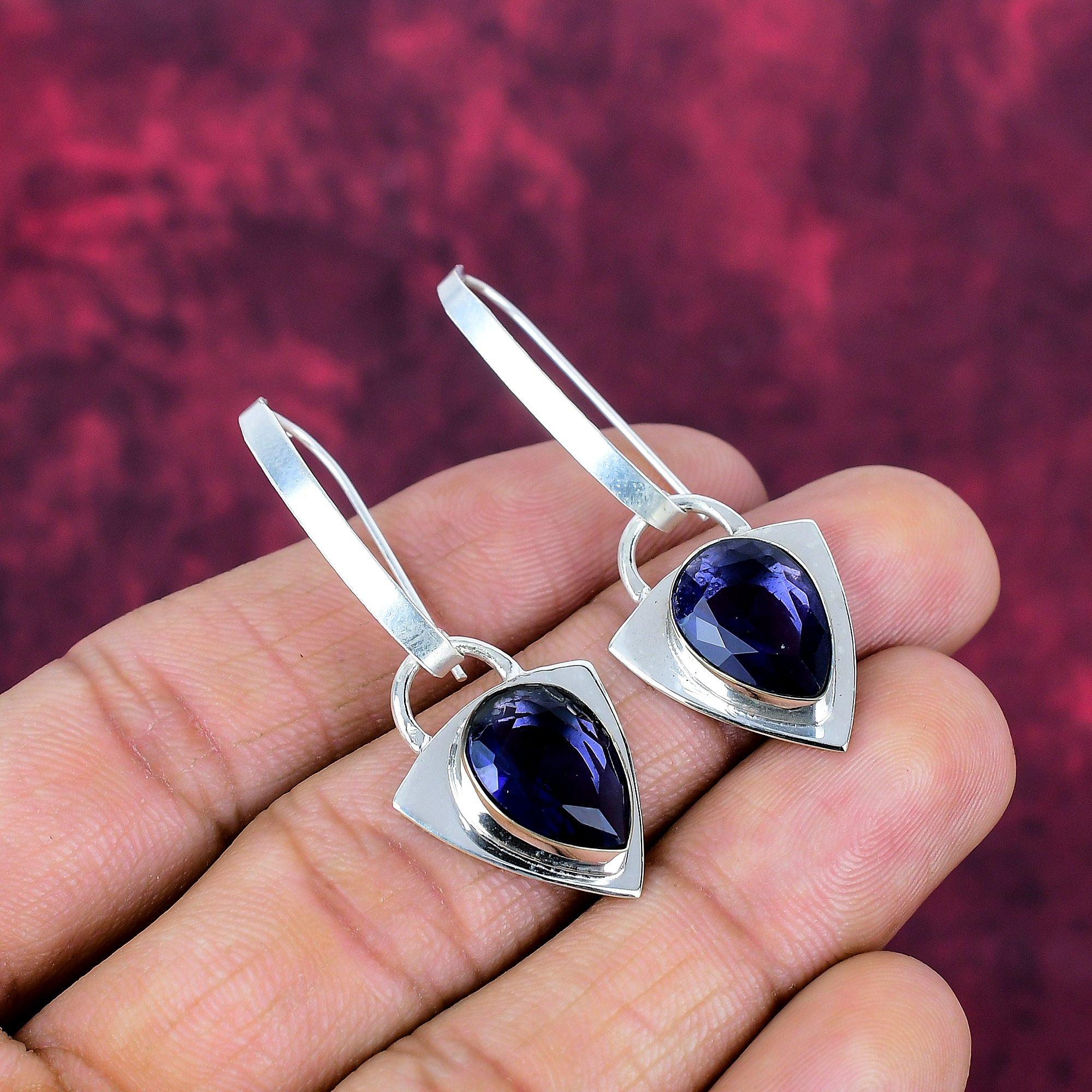 Iolit Örhängen, 925 Massivt Sterling Silver Örhängen Handgjorda Ädelstenssmycken, Gåvor Till Fru Helt Nya Örhängen