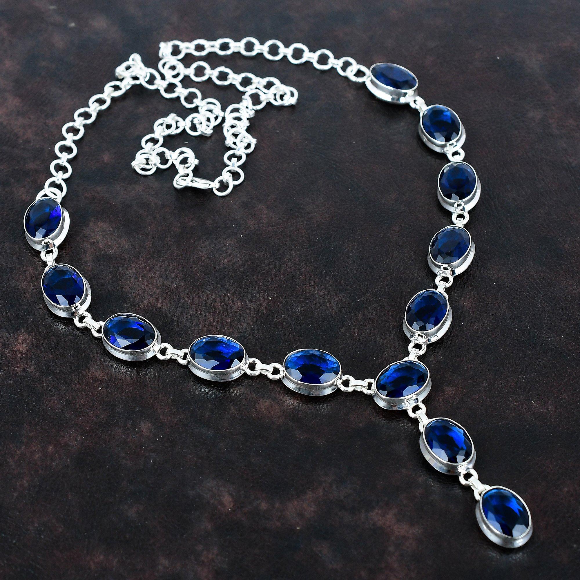 Faceted Iolite Necklace Handmade Gemstone Necklace Antique Jewelry 925 Sterling Silver Necklace Adjustable Chain Necklace Gifts for Mother