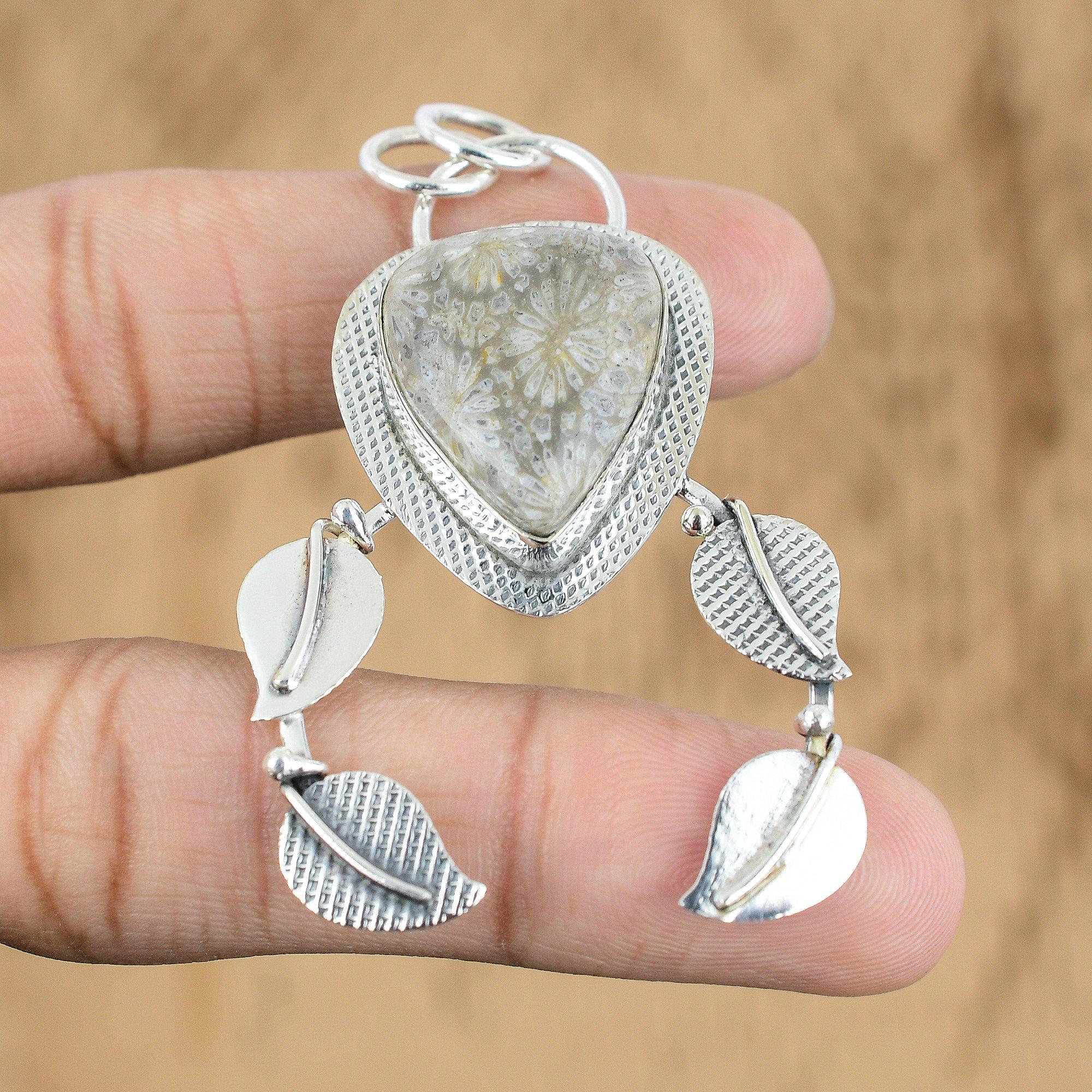 Trillion Natural Fossil Coral 925 Silver Daughter New Birthday Handmade Pendant