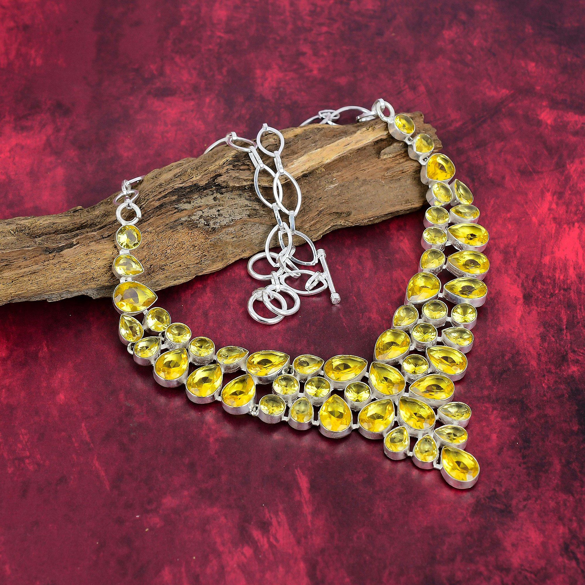 Citrine Necklace Gemstone Jewelry, 925 Solid Sterling Silver Necklace, Handmade Jewelry Birthstone Necklace, Gift For Him