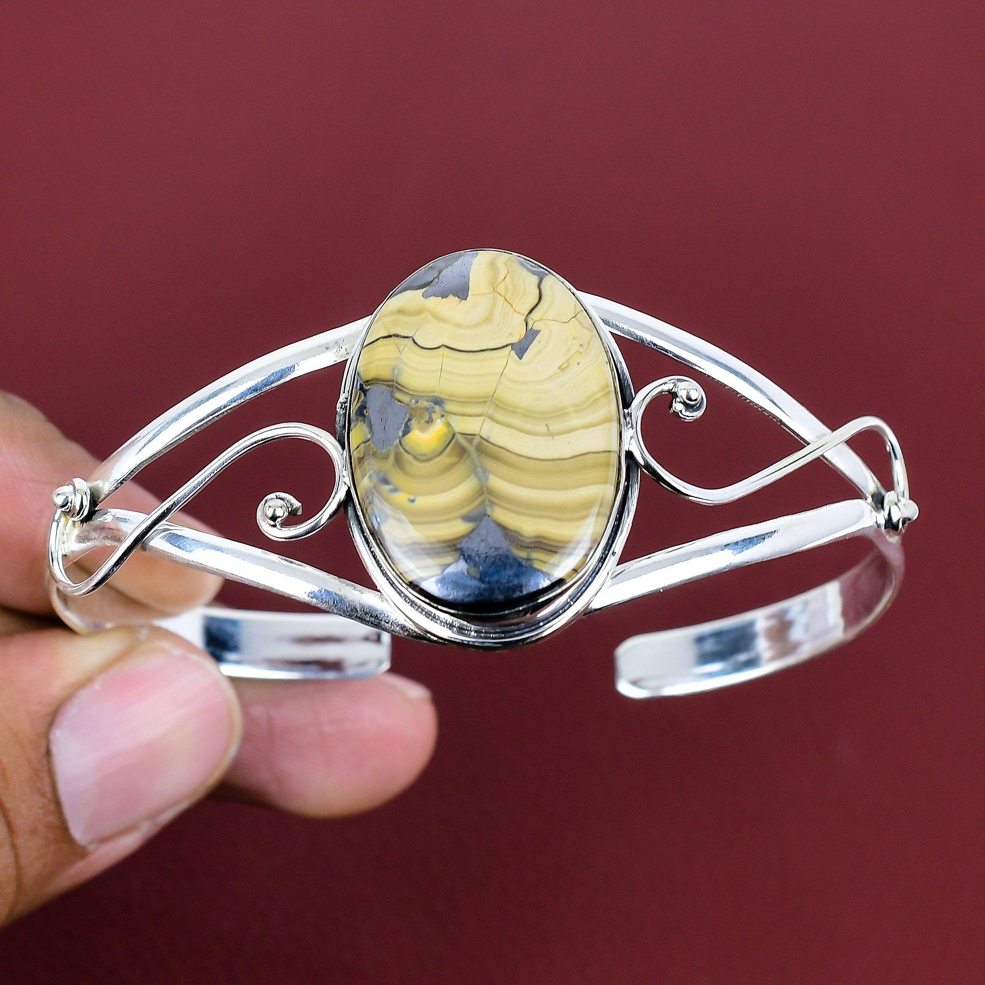Schalenblende Cuff Bracelet Gemstone Bangle 925 Sterling Silver Bangle Unique Jewelry Adjustable Cuff Bracelet Handmade Bangle Gifts for Mom