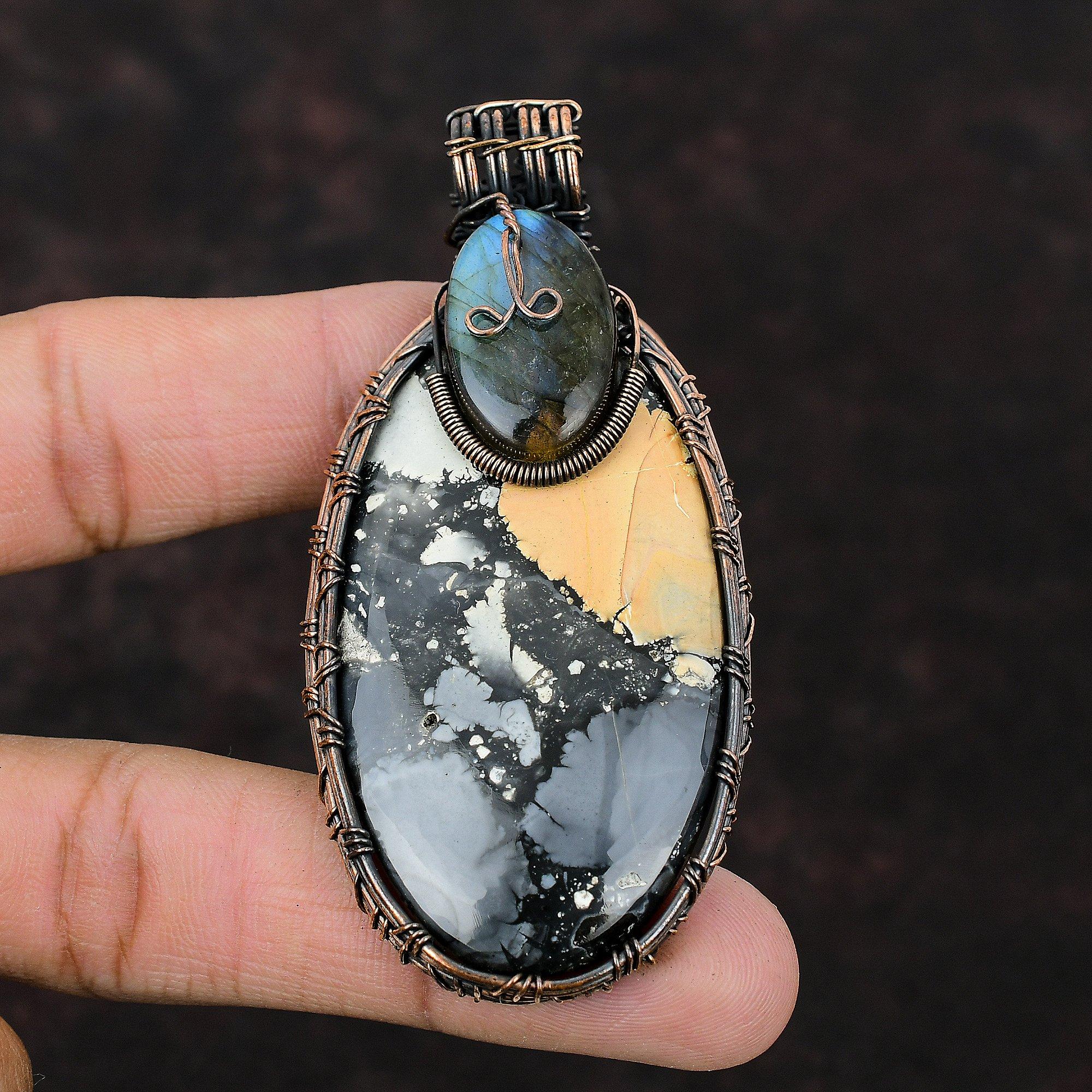 Maligano Jasper Copper Pendant Copper Wire Wrapped Pendant Labradorite Gemstone Pendant Handmade Pendant Gift For Her Copper Design Jewelry
