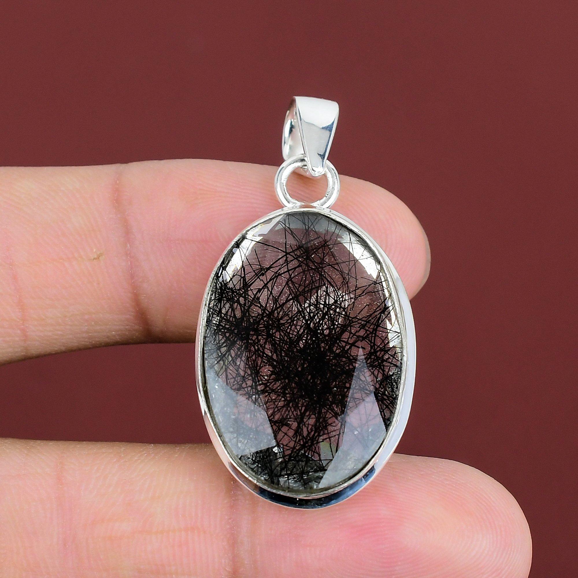 Faceted Black Rutile Pendant Gemstone Jewelry Dainty Pendant 925 Sterling Silver Pendant Handmade Jewelry Birthstone Pendant Gifts For Women