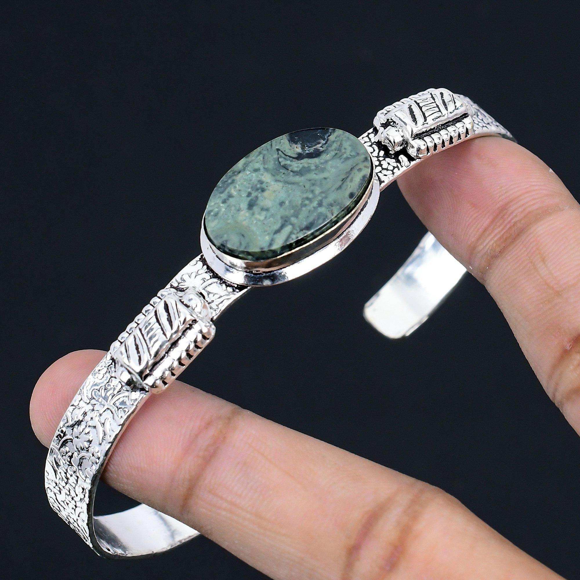 Pierre Gemme Jaspe Kambaba Ovale Anniversaire Tendance Sœur Mariage Bracelet Jonc Argent 925