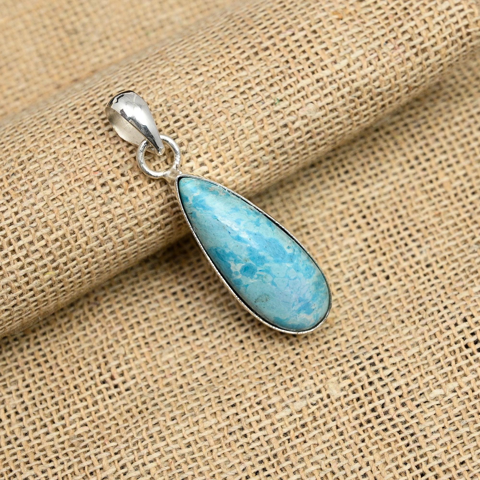 Lindo pingente de joia de prata esterlina 925 sólida feito à mão com pedra preciosa Larimar para ela