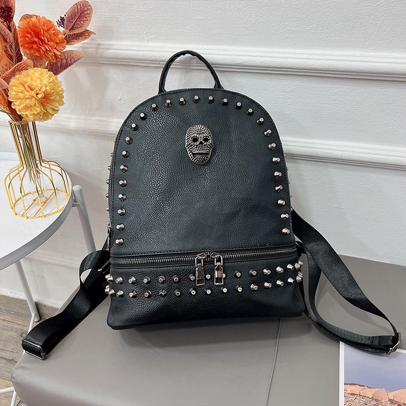 {NWT} Black PU Leather Gothic Rivet Backpack Black PU Leather Rivet Backpack Shoulder Bag With Gothic  main image 2