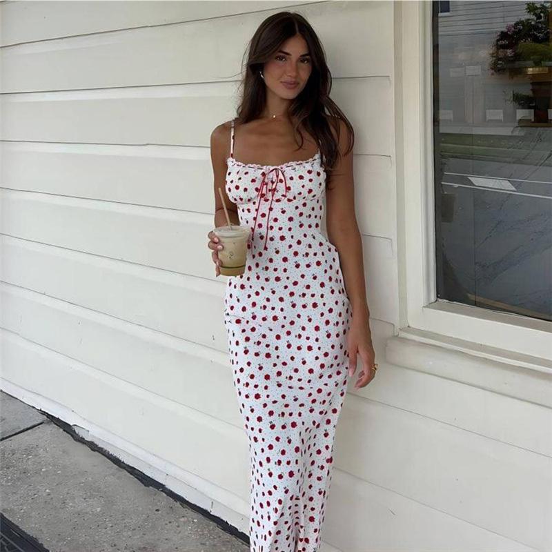 Women's Dress 2024 Summer New Sweet Small Floral Suspender Long Skirt Sexy French Lace Elegant Patchwork Slim Fit Party Dresses
