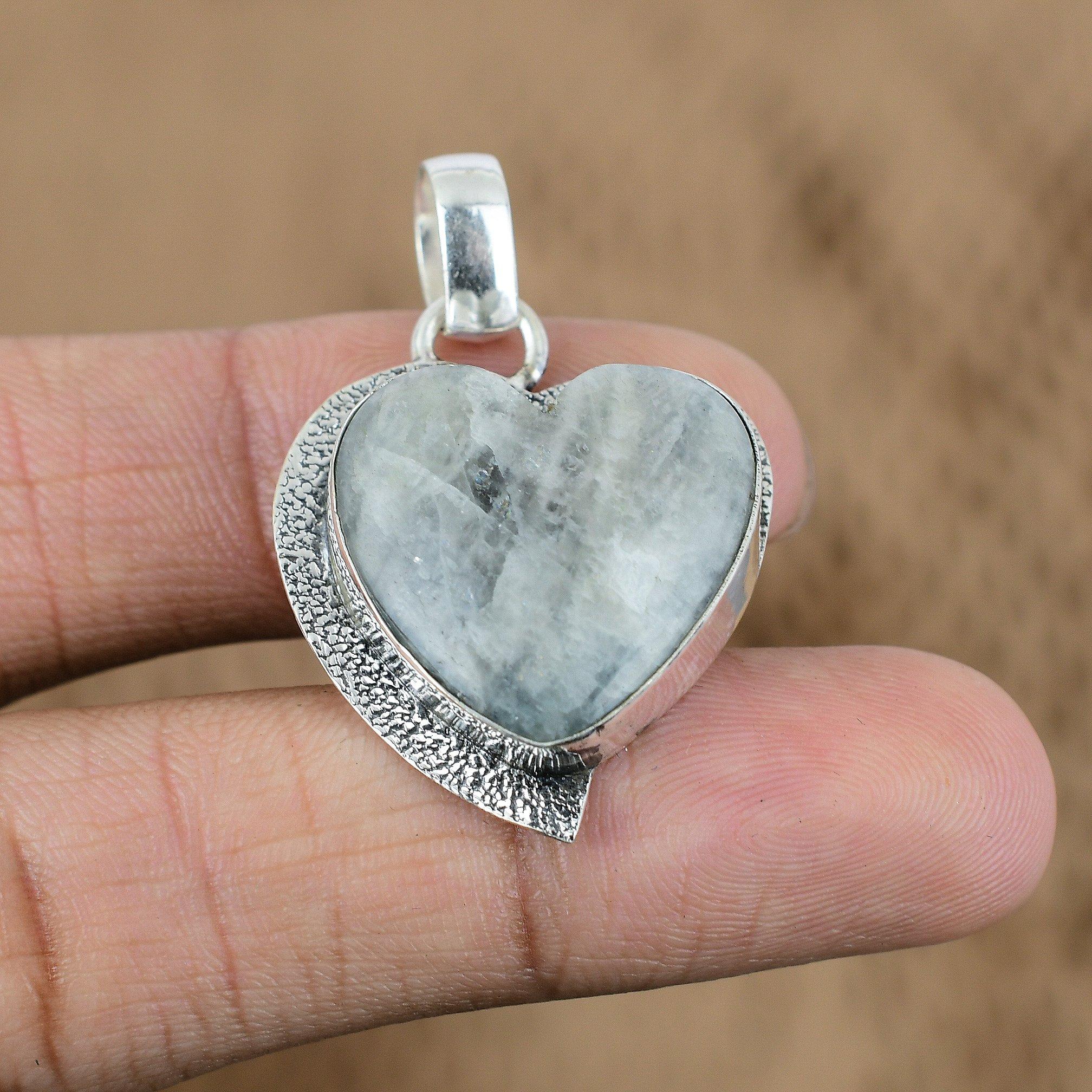 Natural Aquamarine Gemstone Pendant Heart Gray 925 Sterling Silver Jewelry