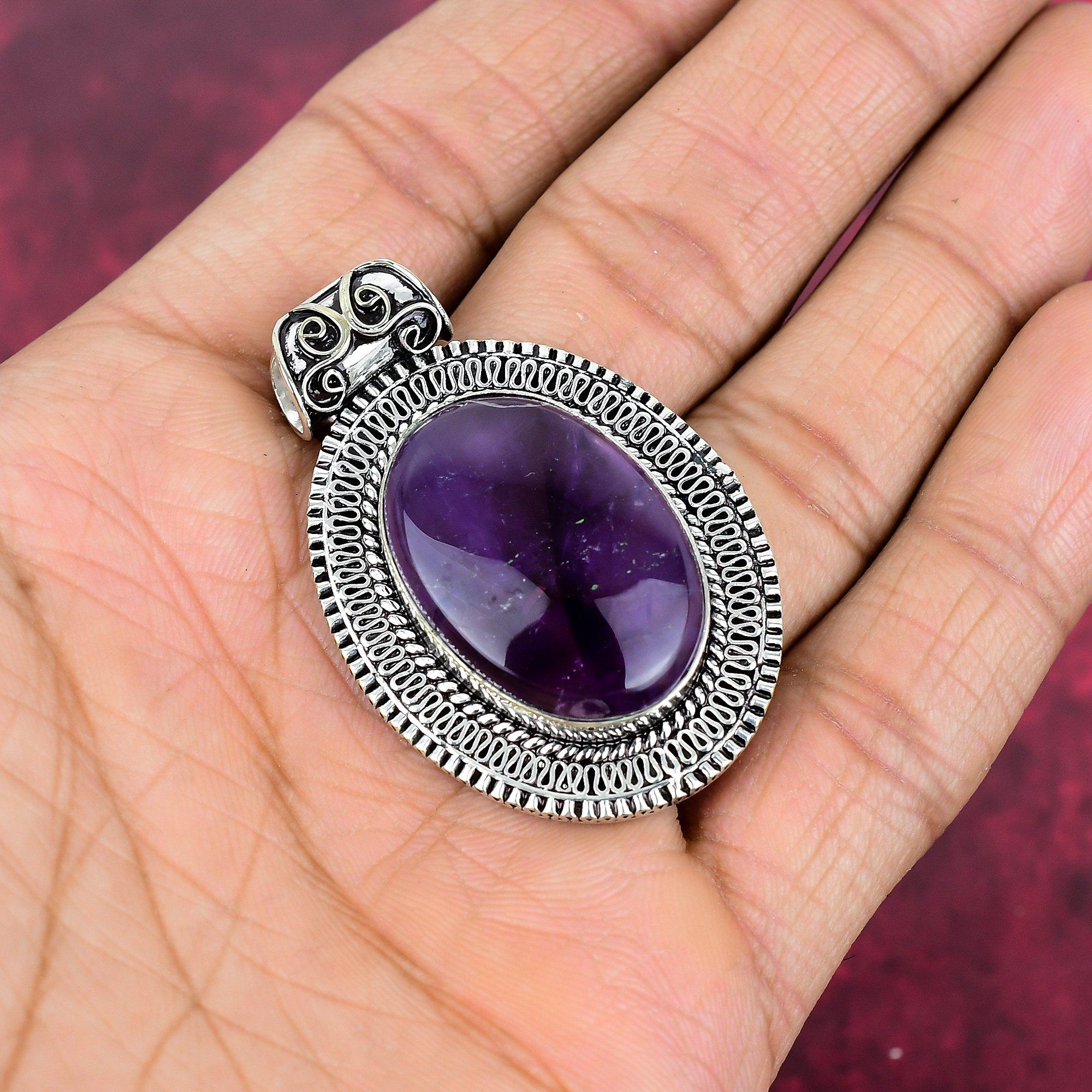 Amethyst Pendant Gemstone Jewelry, 925 Solid Sterling Silver Pendant, Gift For Women Handmade Pendant