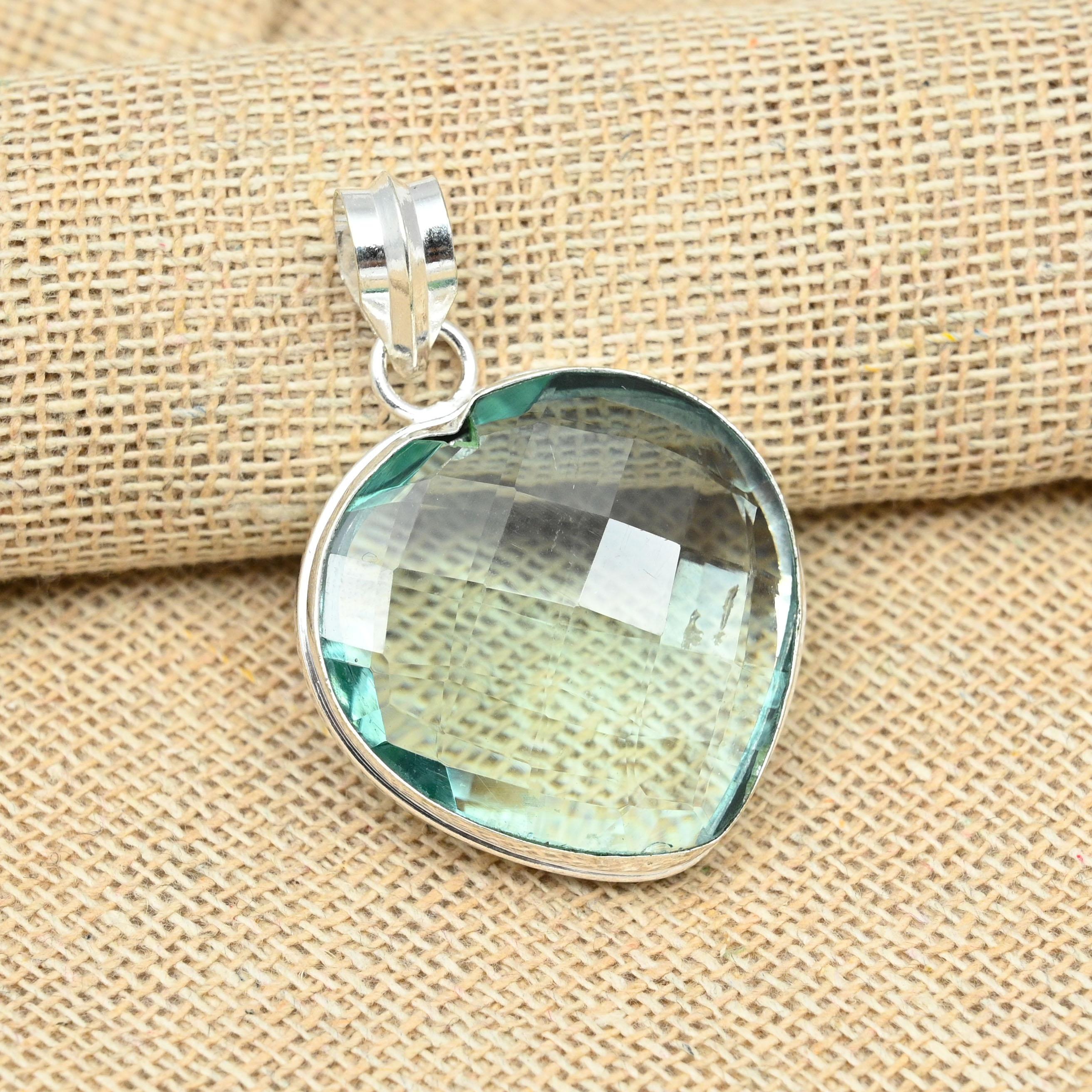 Green Amethyst Gemstone 925 Sterling Silver Handmade Engagement Gift Pendant