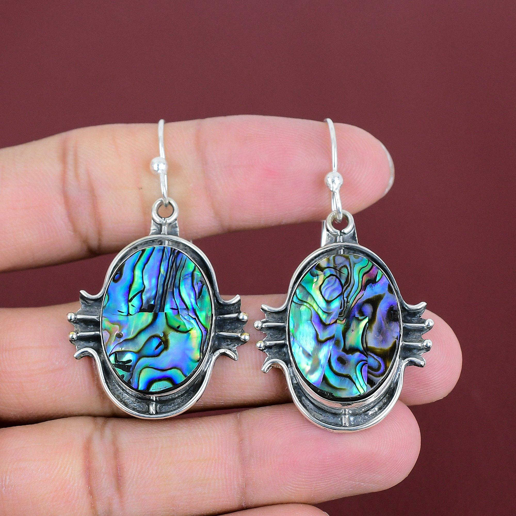 Abalone Shell Earring Gemstone Jewelry 925 Sterling Silver Earring Handmade Earrings Healing Stone Jewelry Gift For Mom Unique Style Earring