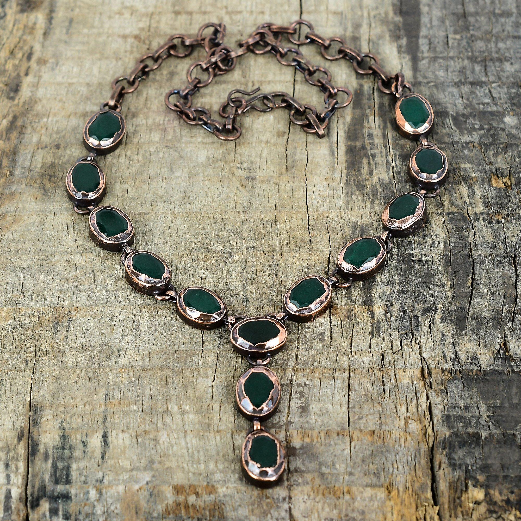 Faceted Zambian Emerald Necklace Electroformed Copper Adjustable Chain Necklace Handmade Jewelry Very Pretty Gemstone Necklace Gifts for Her