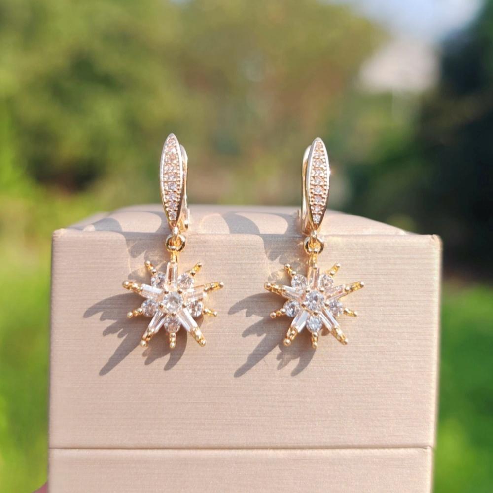 1 Pair Stylish Zircon Snowflake Dangle Earrings for Women Daily Jewelry Christmas Party Accessories