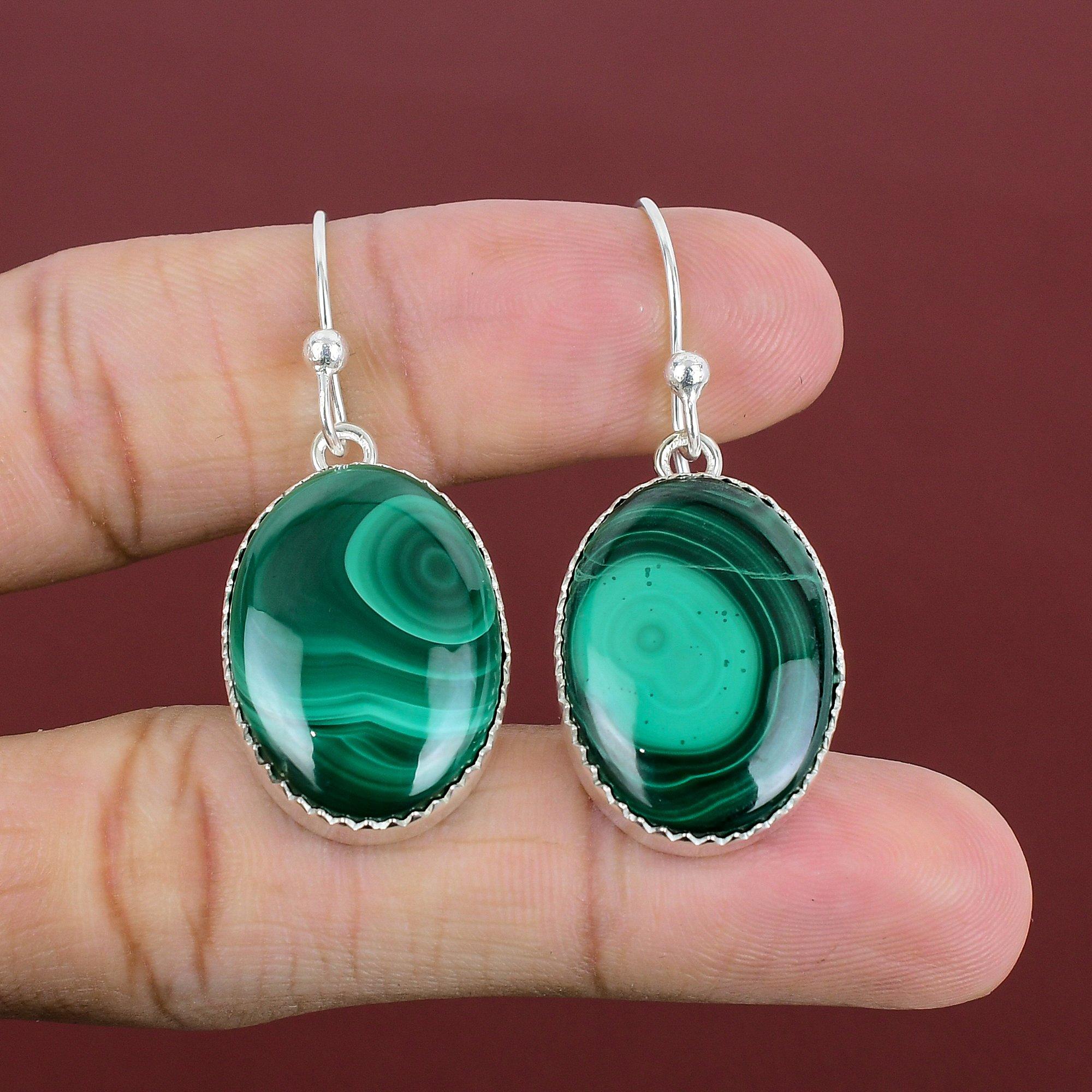 Malachite Earring Genuine Gemstone Earring Handmade Jewelry 925 Sterling Silver Earring Dangle Drop Earring Birthstone Jewelry Gifts For Mom