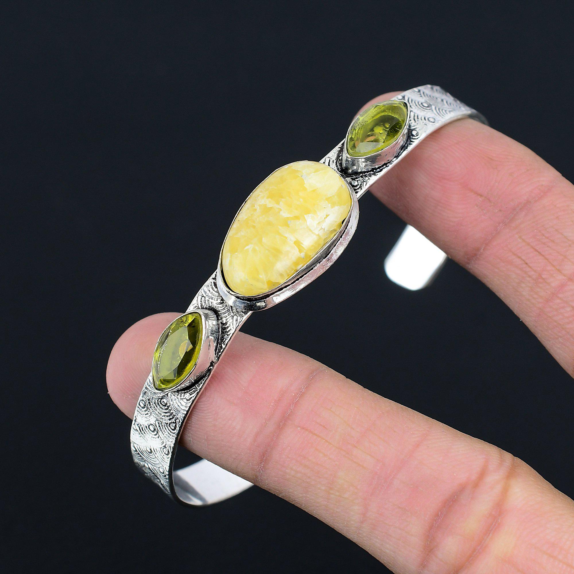 Daughters Day Deal 925 Silver Oval Septarian Gemstone Citrine New Bangle Jewelry