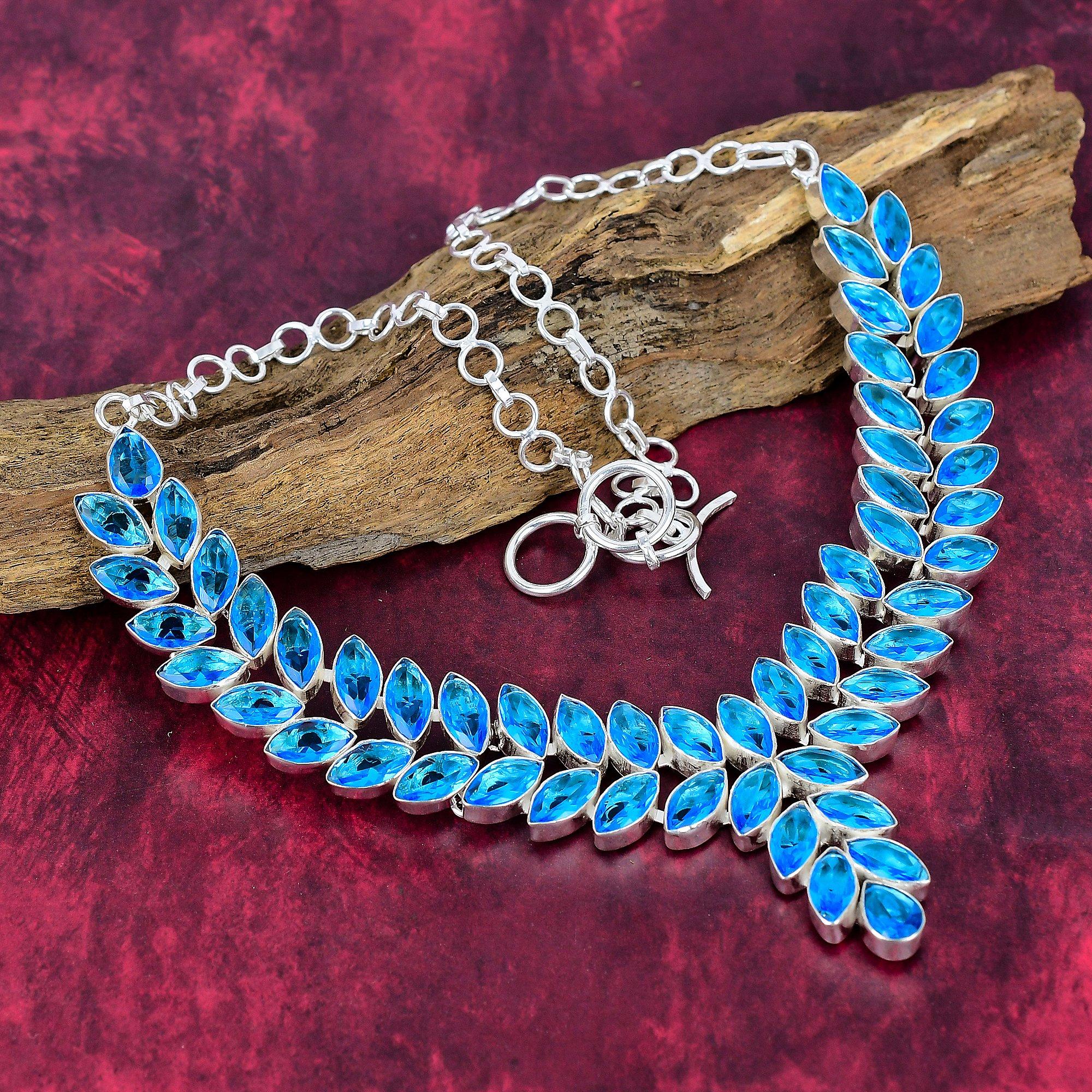 Blue Topaz Gemstone 925 Sterling Silver Necklace, Handmade Decent Jewelry Adjustable Necklace For Engagement Gifts