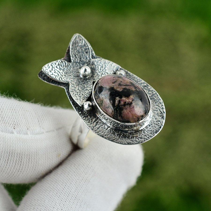 Geburtstagsgeschenk für sie Natürlicher Rhodonit Mehrstein Verstellbarer Ring 925 Silber