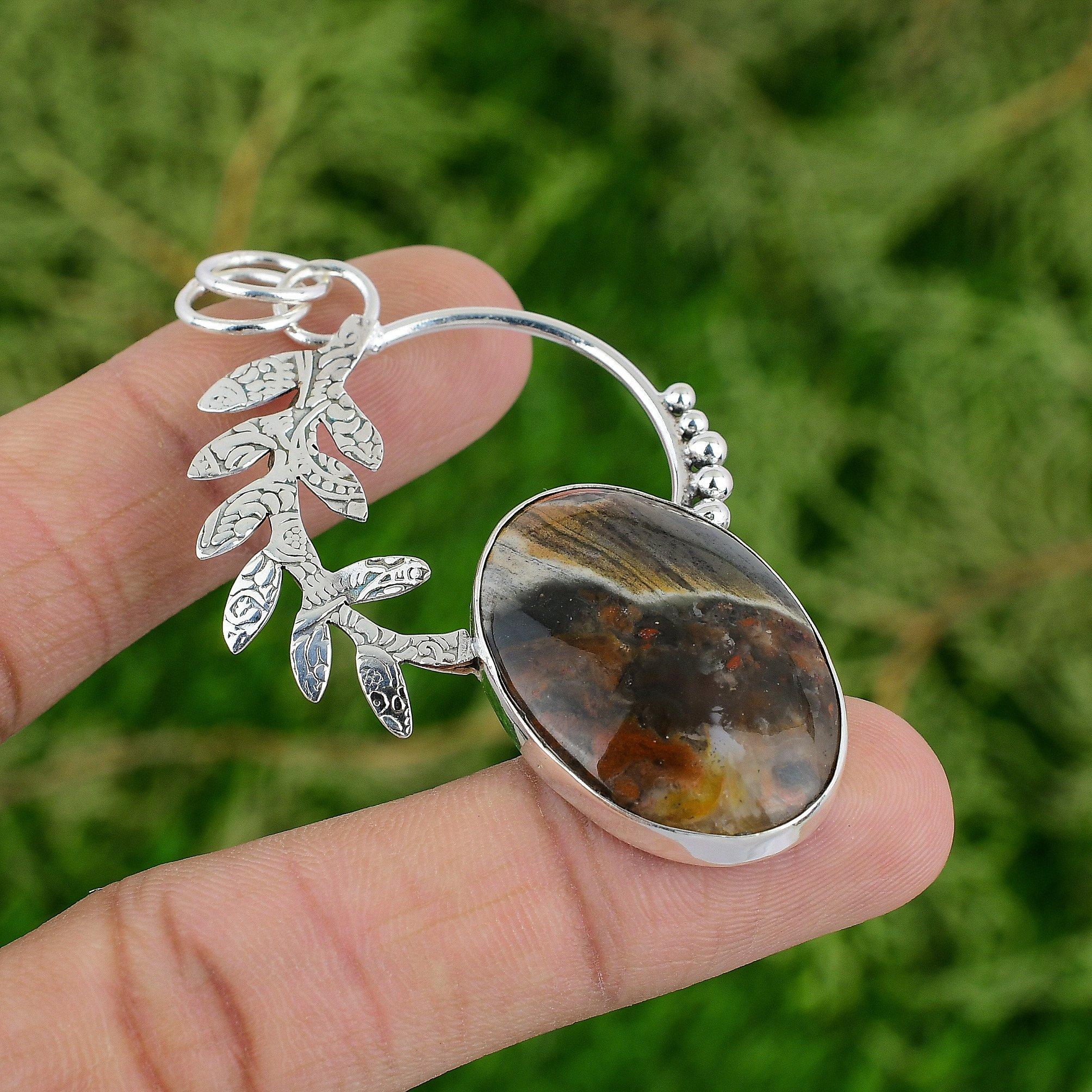 925 Sterling Silver Oval Red Brecciated Mookaite Gemstone Boho Birthday Pendant