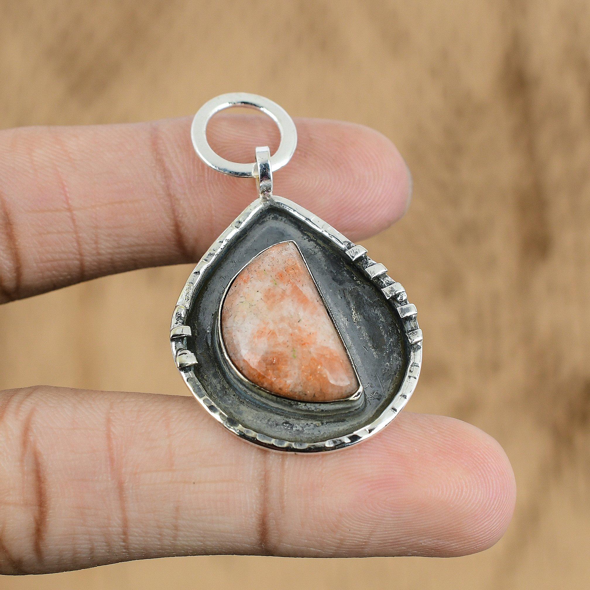 Natural Sunstone Gemstone Pendant 925 Sterling Silver Indian Jewelry For Women
