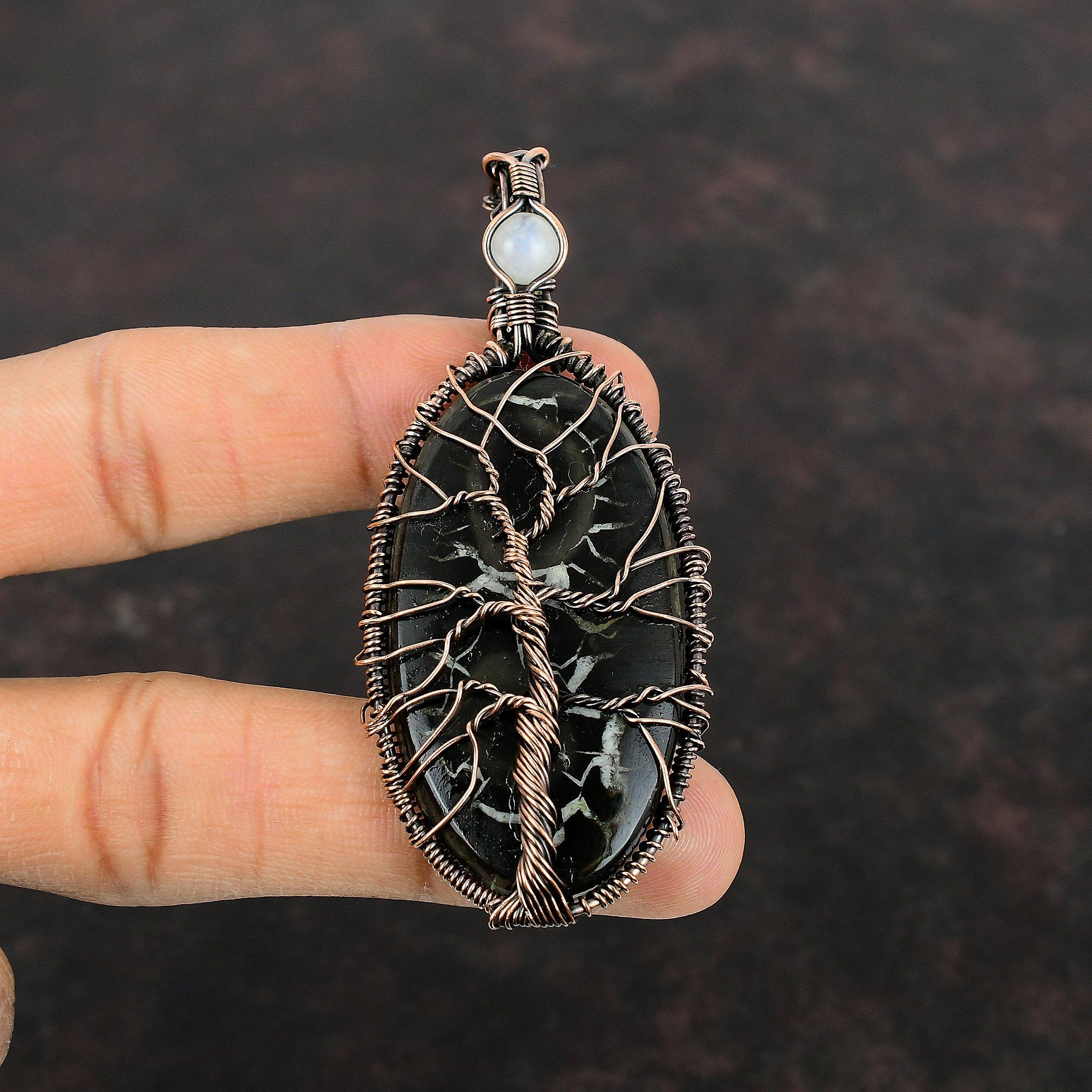 Tree Of Life Moroccan Mud Crack Fossil Pendant Copper Wire Wrapped Pendant Handmade Copper Jewelry Moonstone Pendant Dainty Gemstone Jewelry