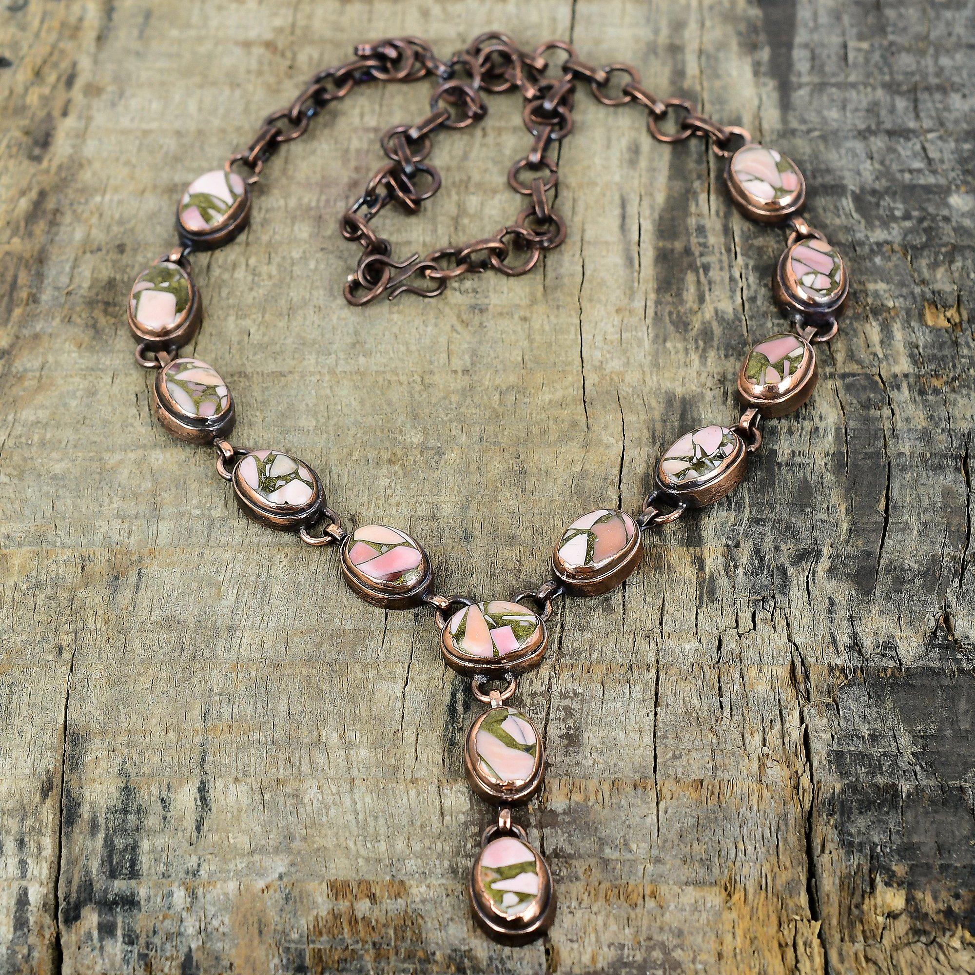 Copper pink opal necklace electroformed copper necklace adjustable chain necklace beautiful gemstone necklace handmade jewelry gifts for her